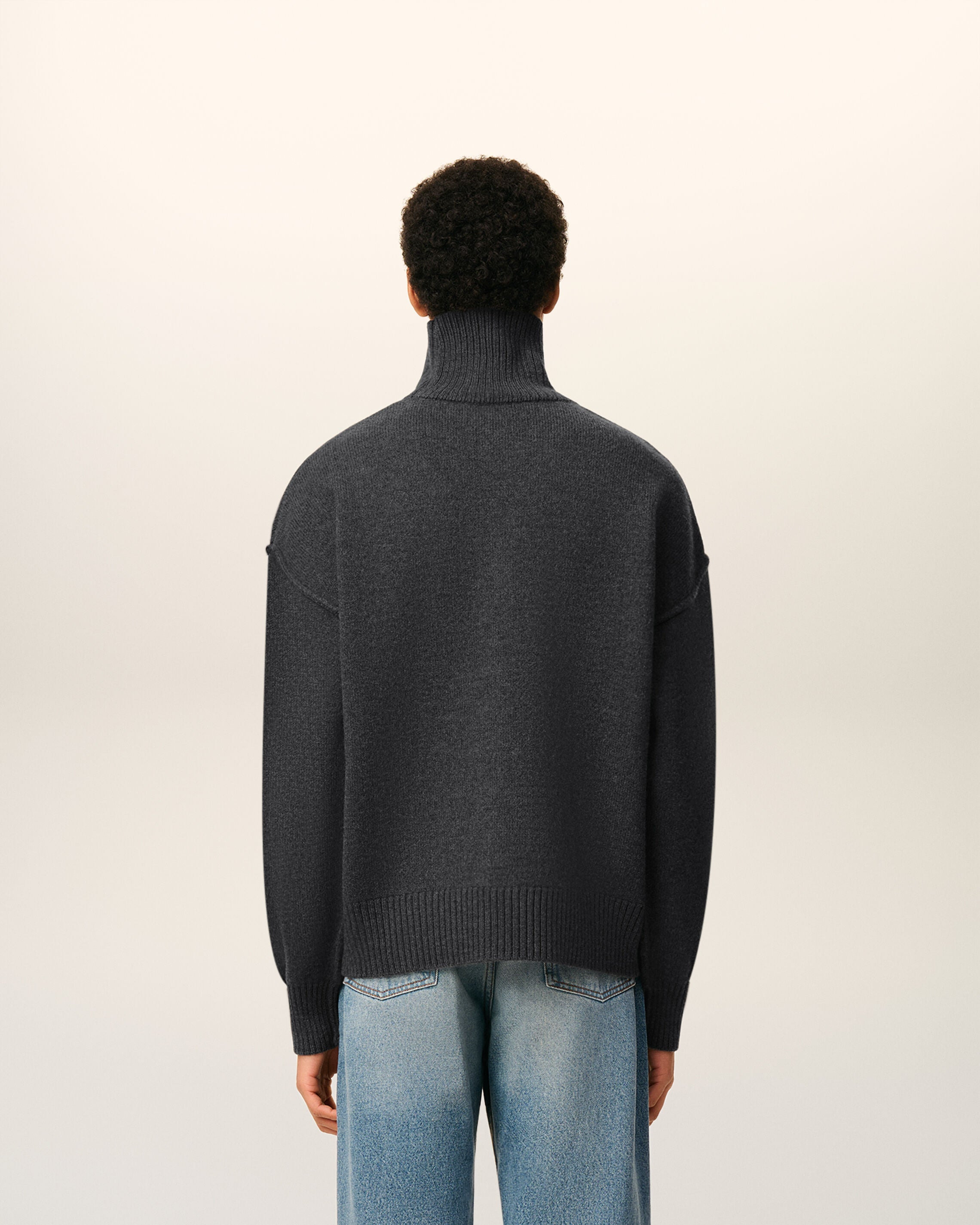 GREY WOOL AMI DE COEUR FUNNEL NECK SWEATER - 5