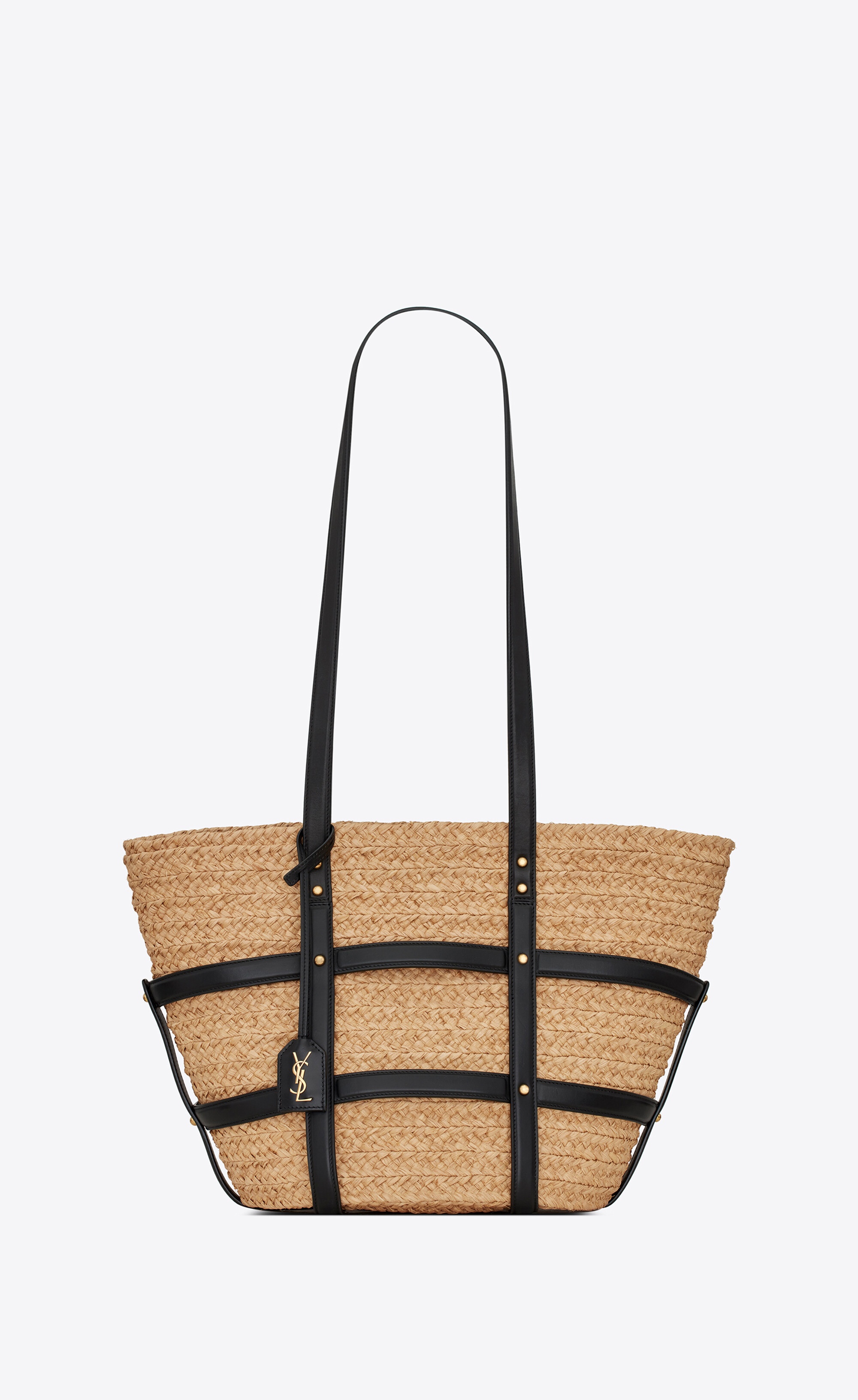 panier medium bag in natural raffia and smooth leather - 1