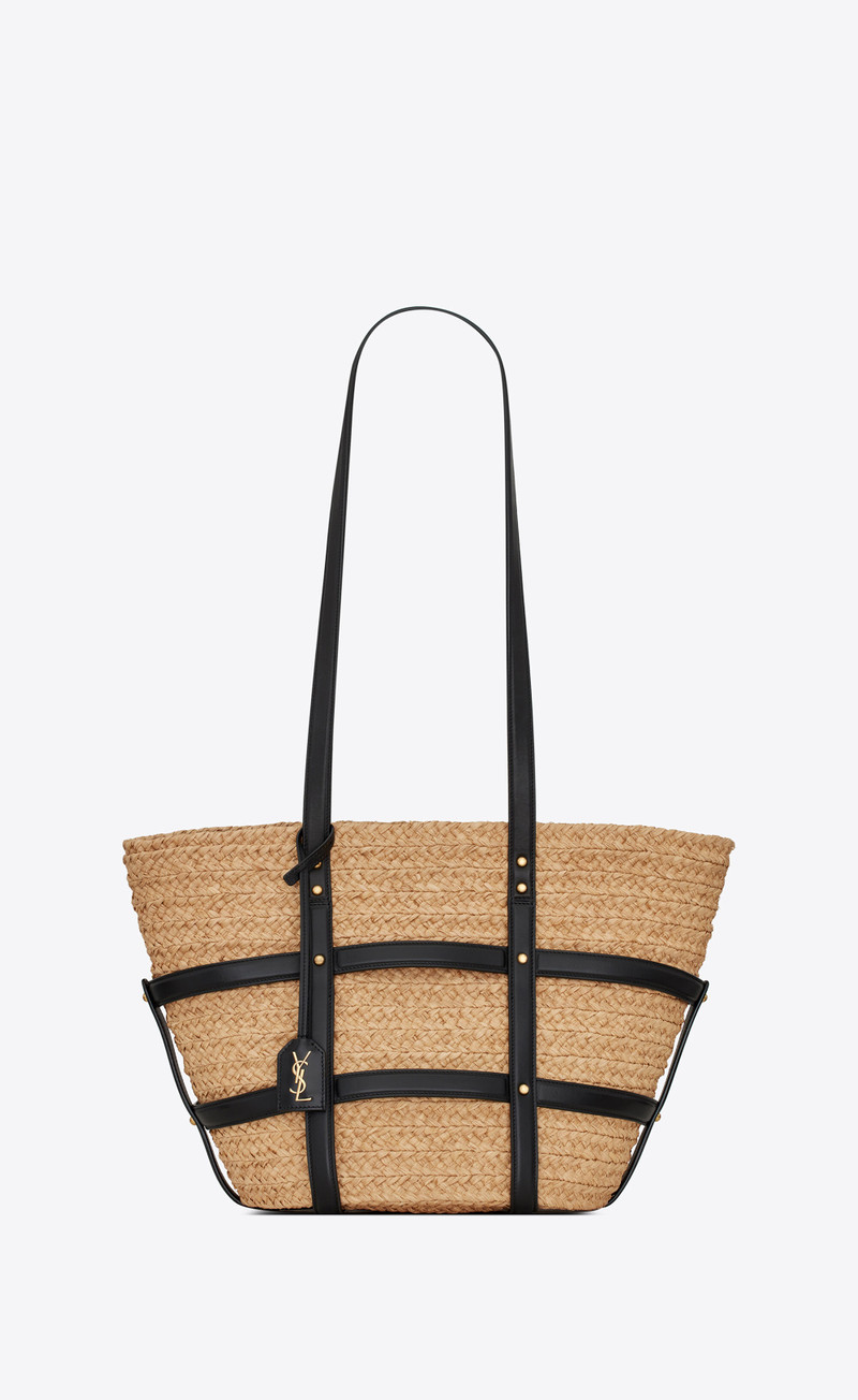 panier medium bag in natural raffia and smooth leather 1