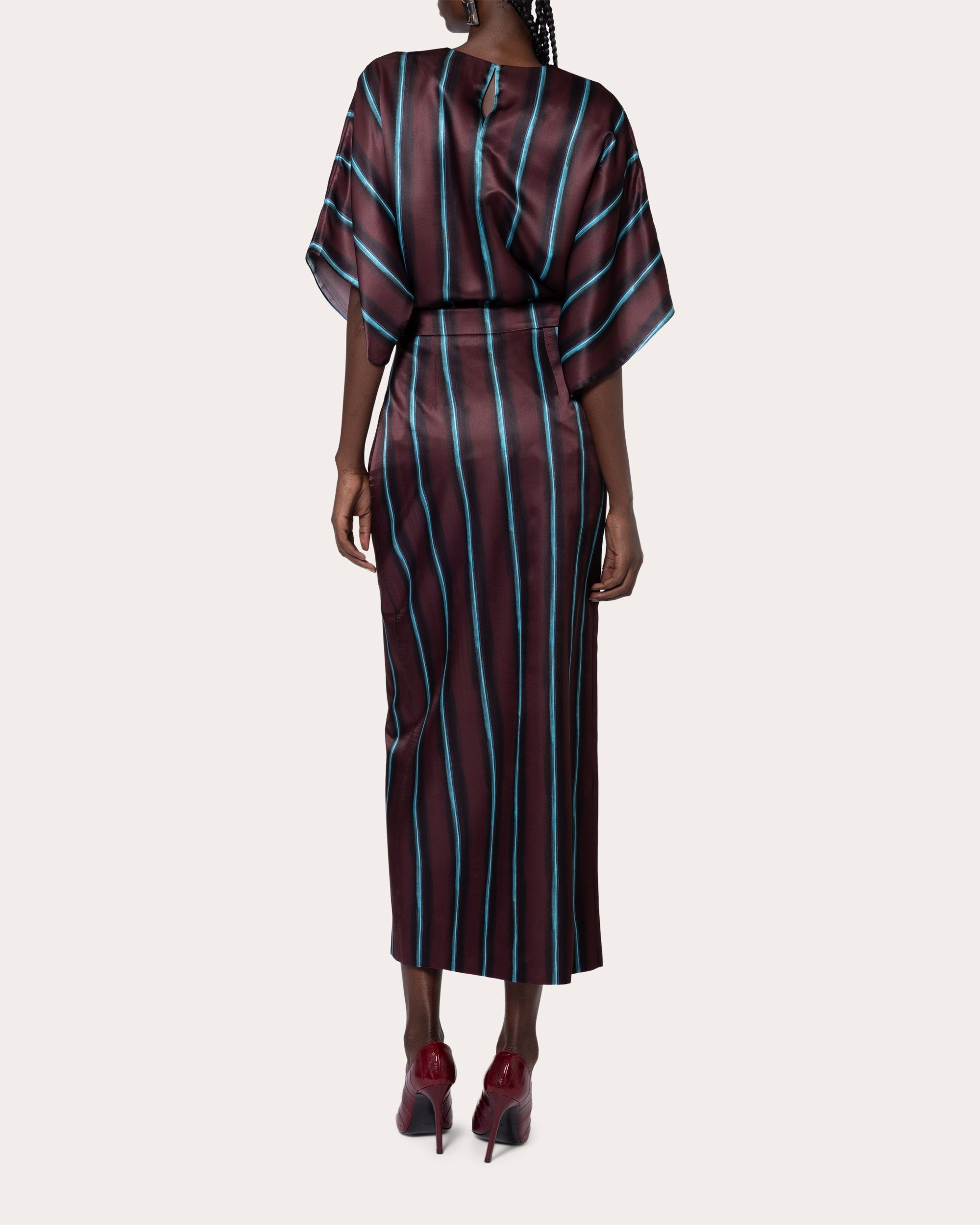 Huda Stripe Silk Slit Pencil Skirt - 2