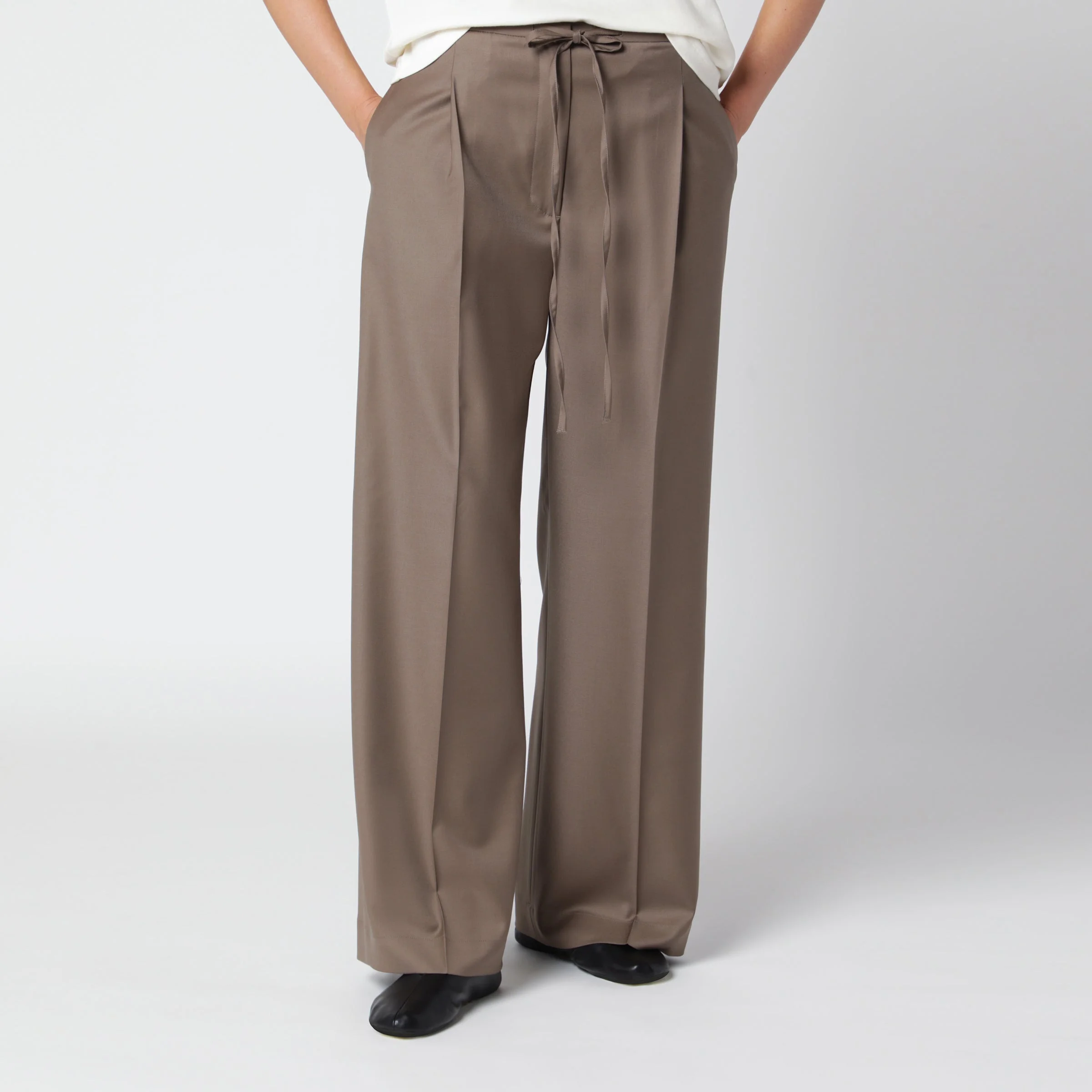 Brown virgin wool wide-leg trousers - 1