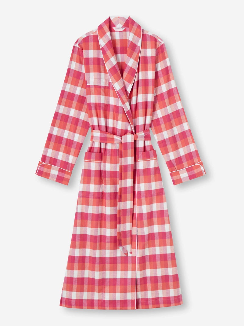 Women's Long Dressing Gown Kelburn 39 Brushed Cotton Pink - 1