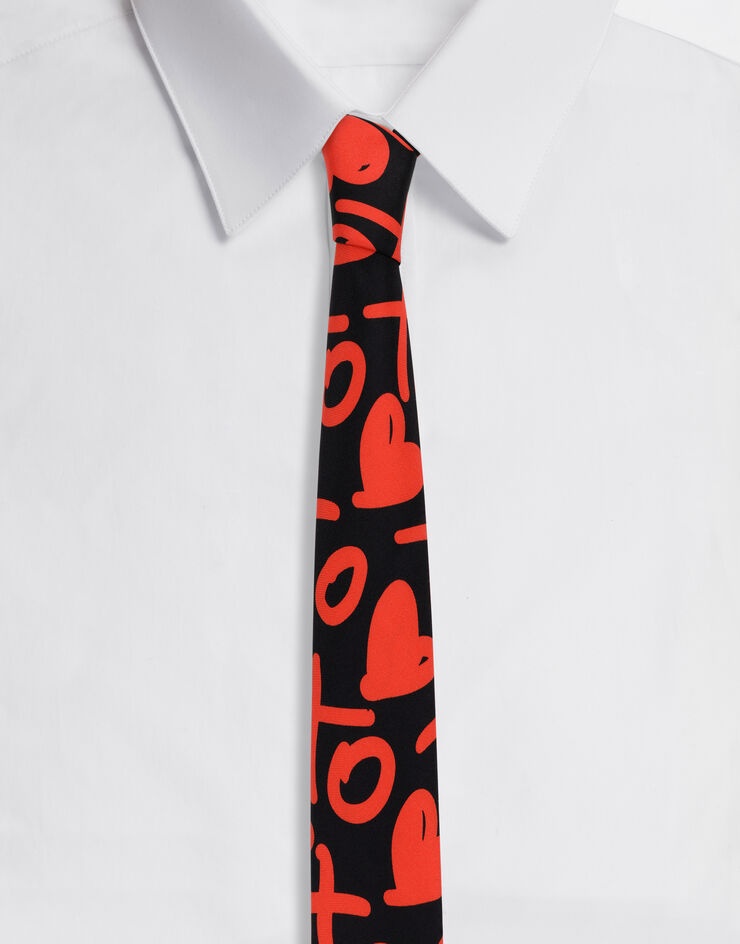 6-cm silk blade tie with DG heart print - 1