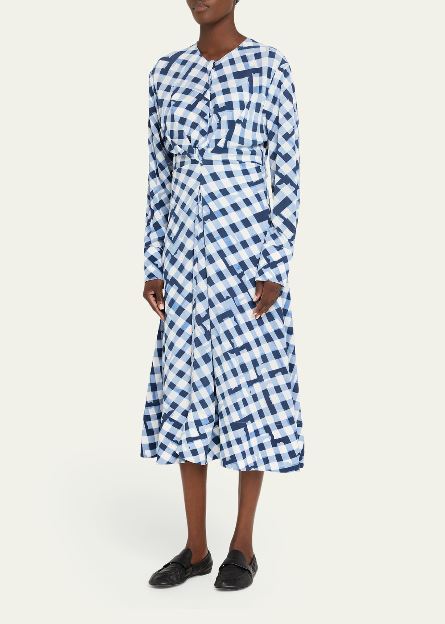 Keria Printed Crepe De Chine Long-Sleeve Midi Dress - 4