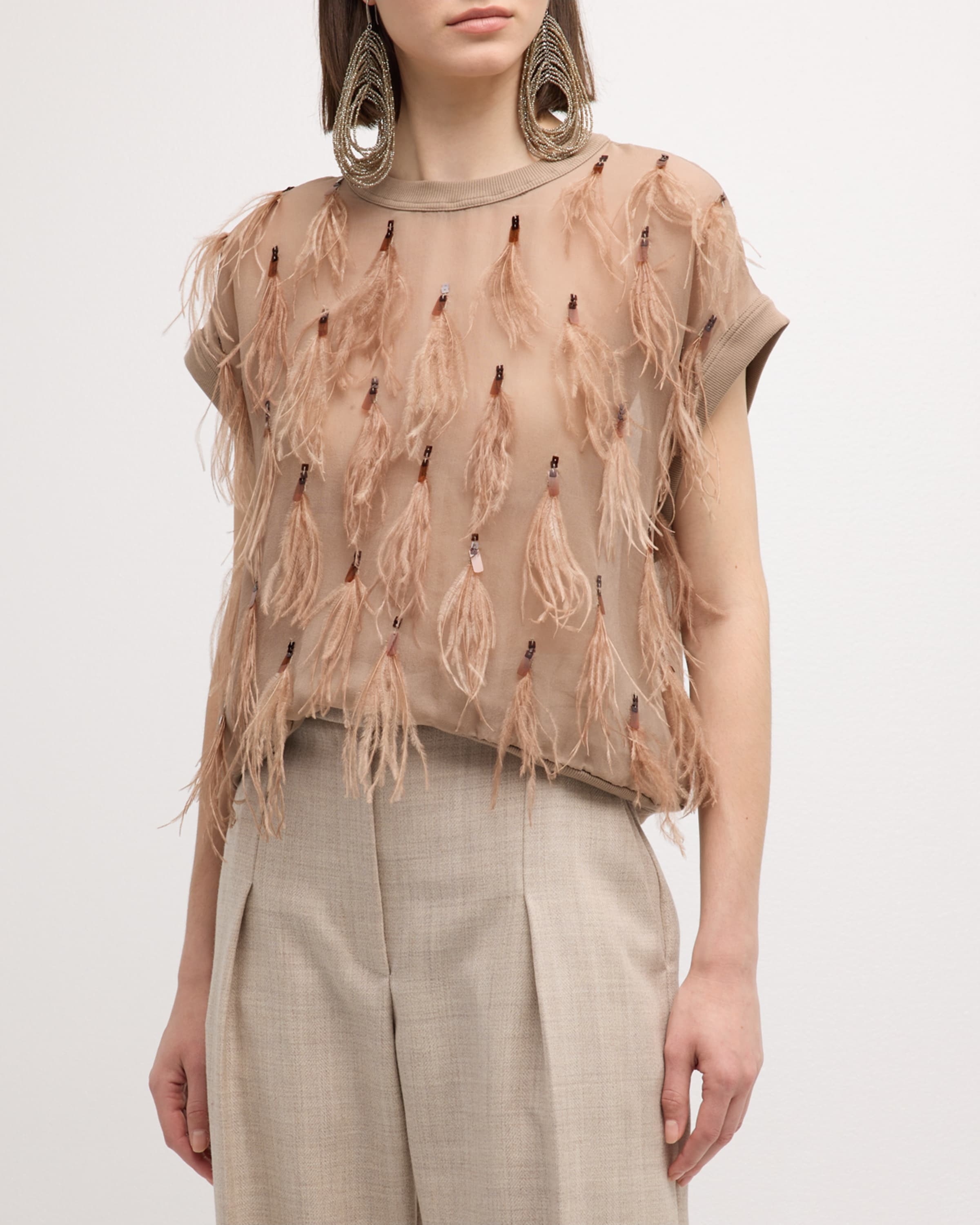 Light Weight Wool Blouse with Feather and Sequin Details - 2