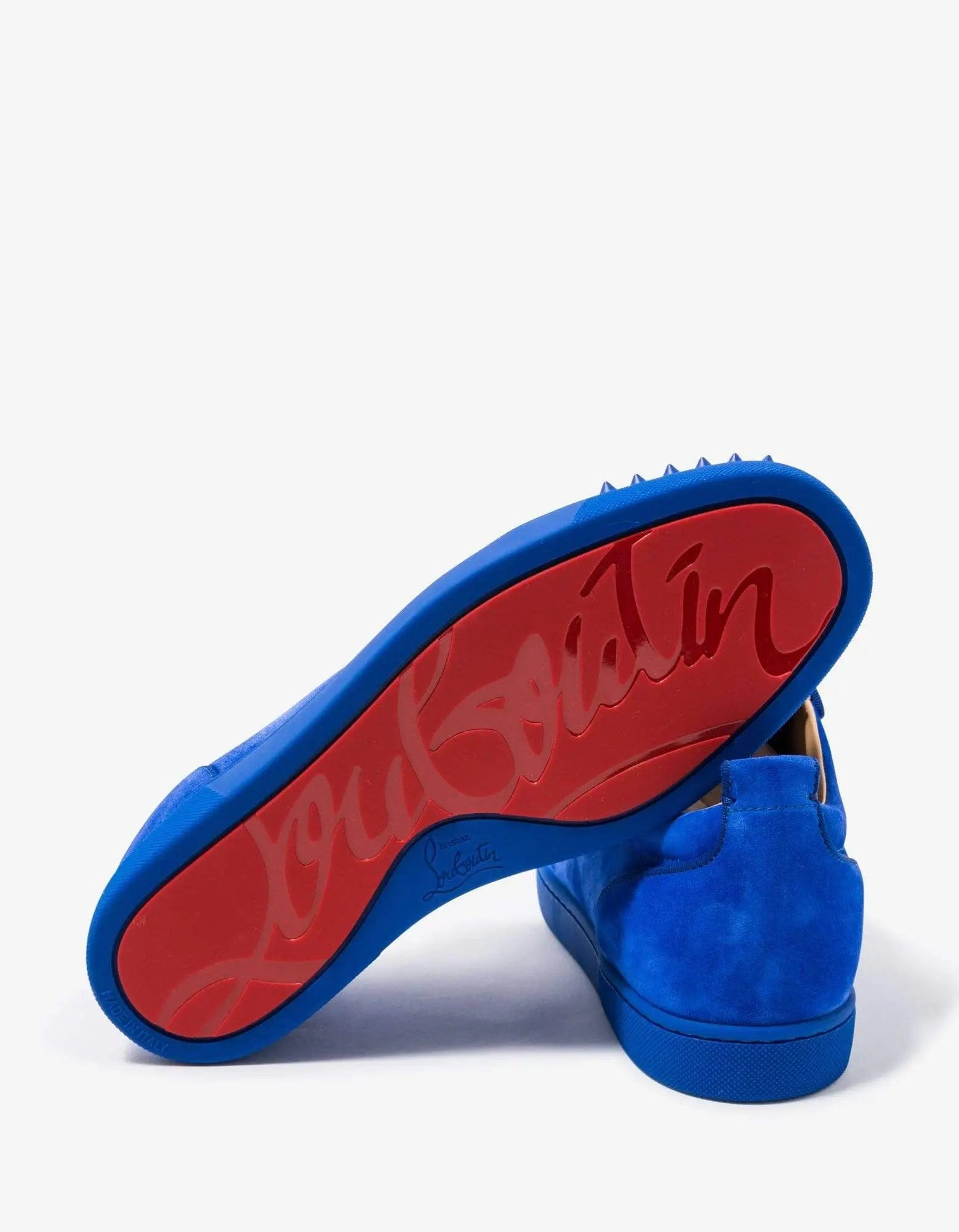 Christian Louboutin Louis Junior Spikes Orlato Blue Suede Trainers - 7