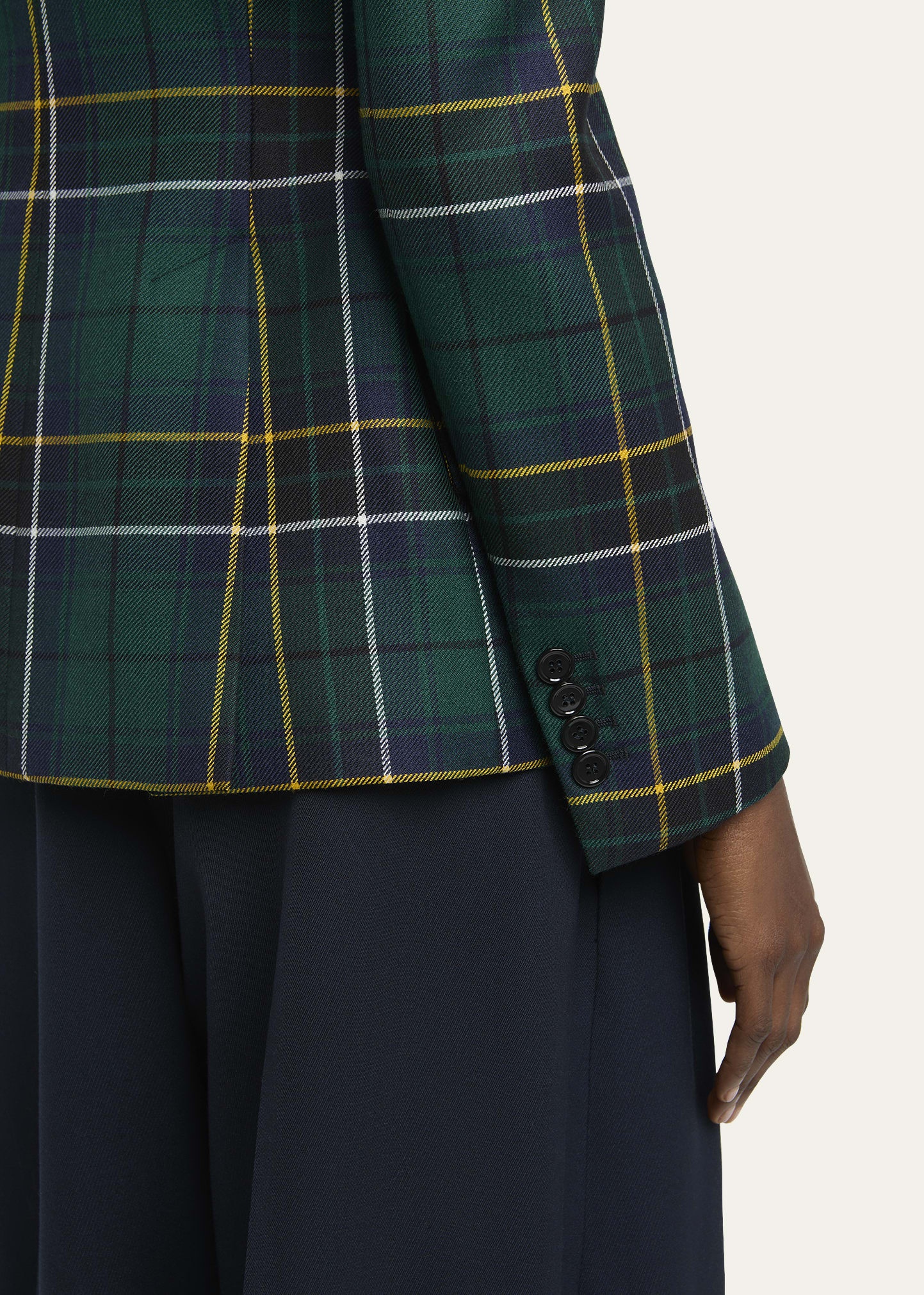 Tartan Single-Breasted Blazer Jacket - 5