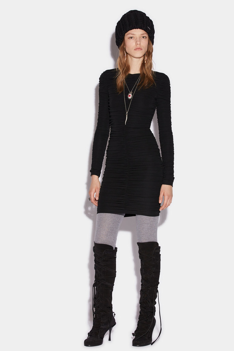 RUCHED LONG SLEEVE MINI DRESS 1