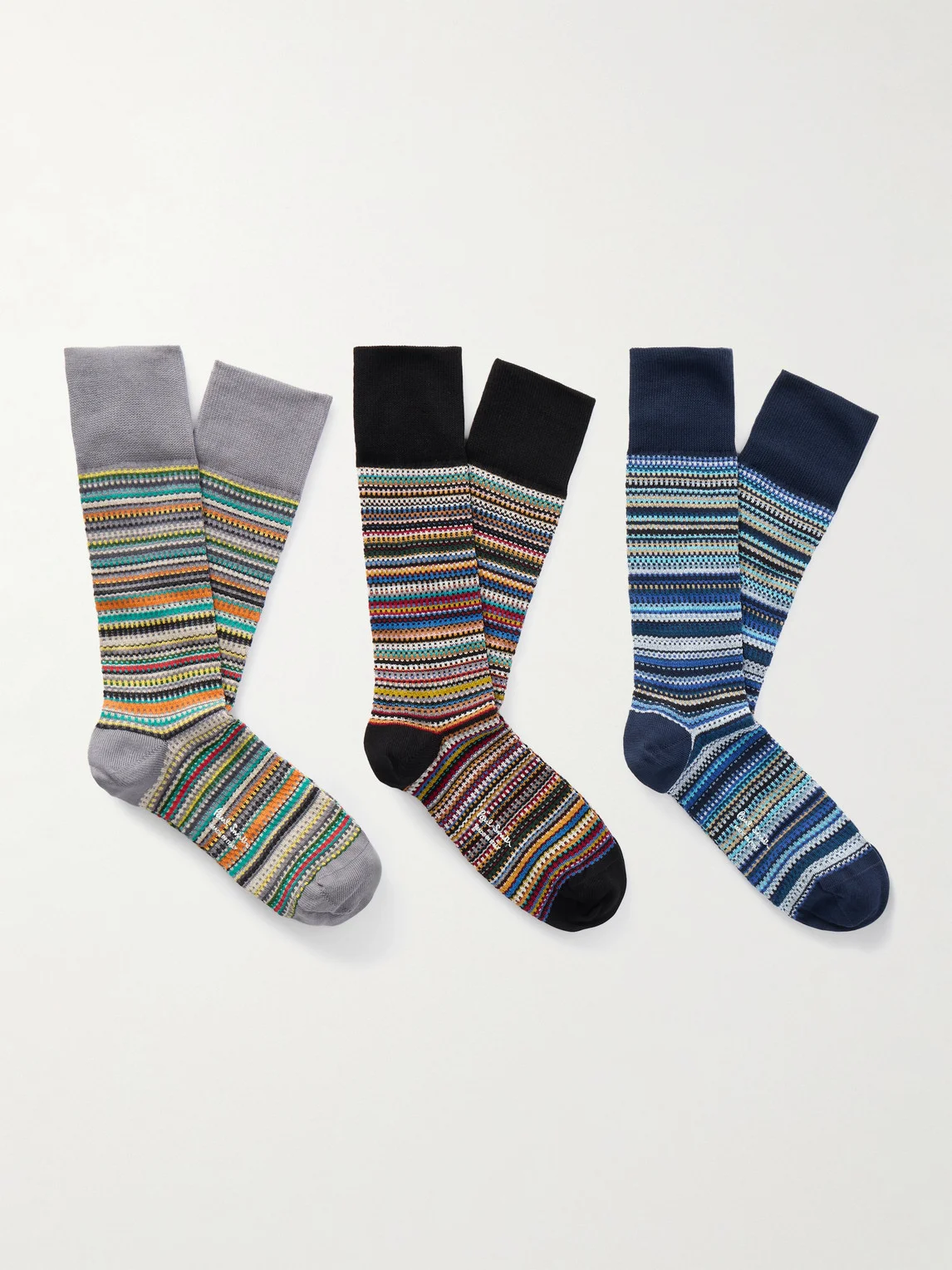 Three-Pack Striped Cotton-Blend Socks - 1