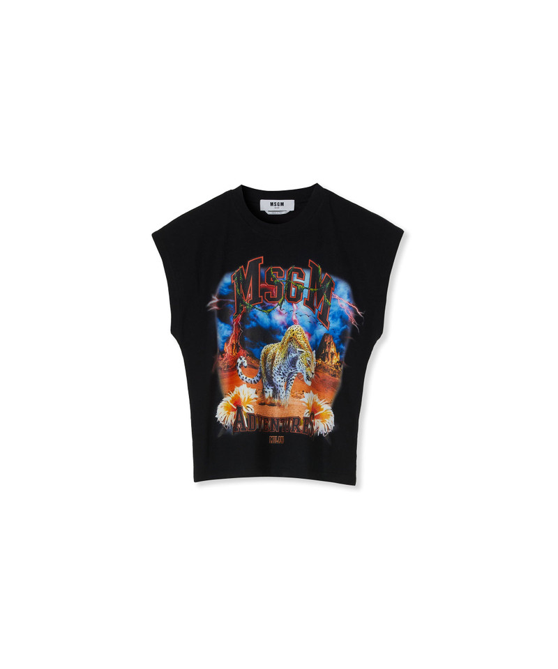 Sleeveless T-Shirt with "MSGM adventures" graphic 1