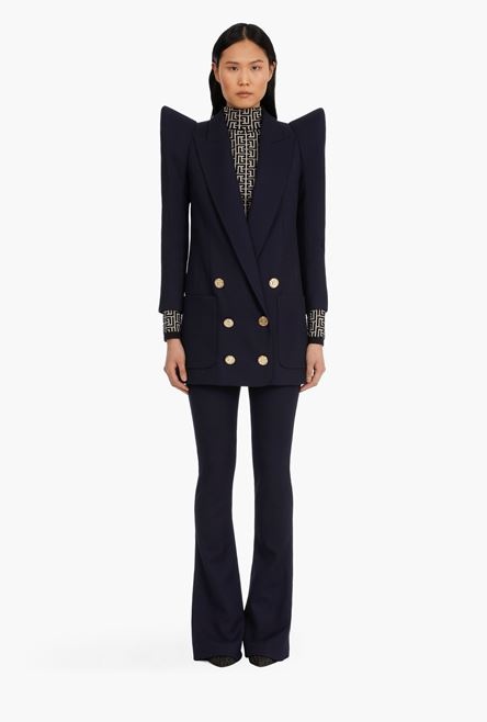 Long double-breasted navy blue wool blazer - 4