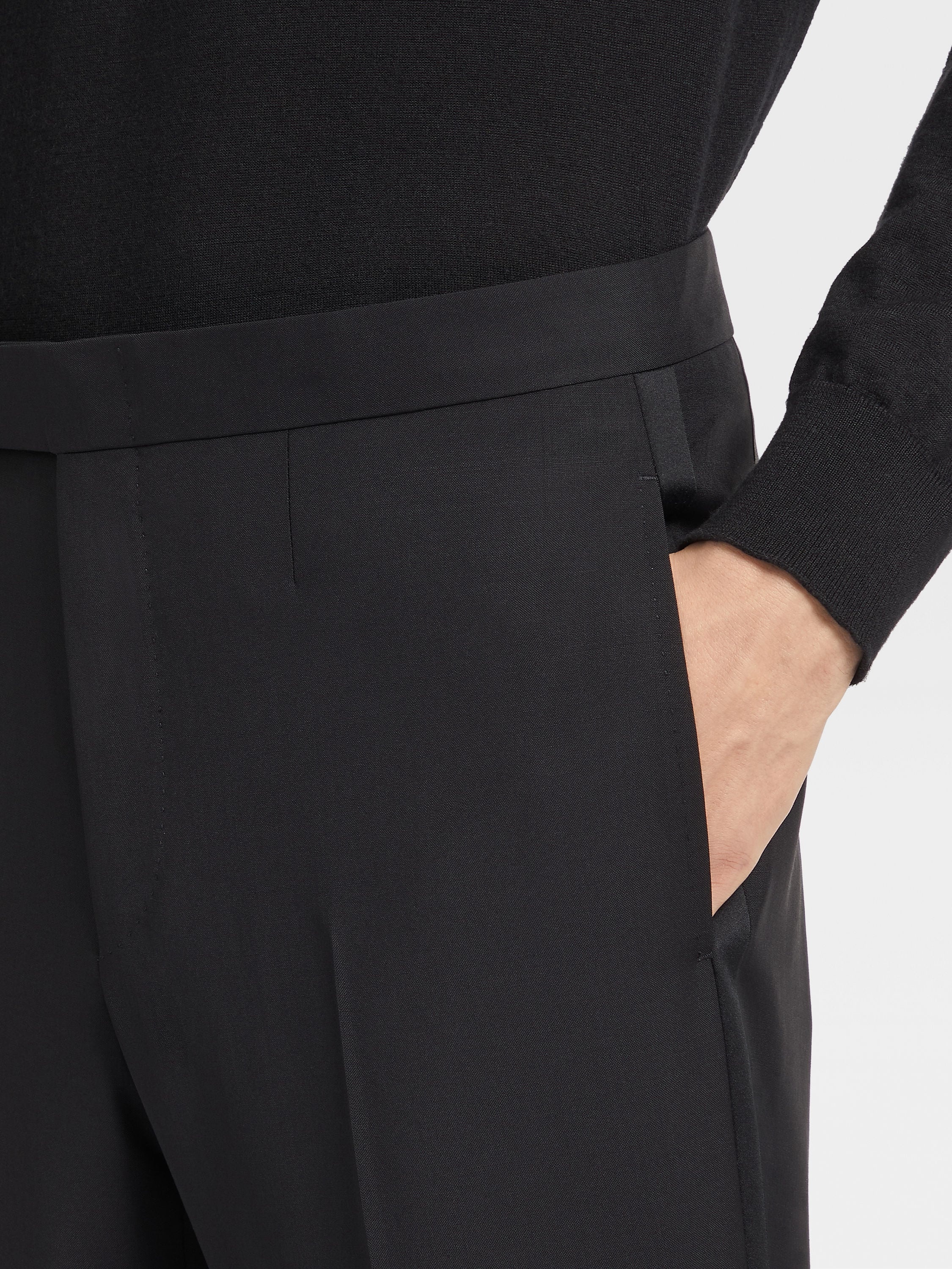 BLACK WOOL AND MOHAIR TAILORING PANTS - 4
