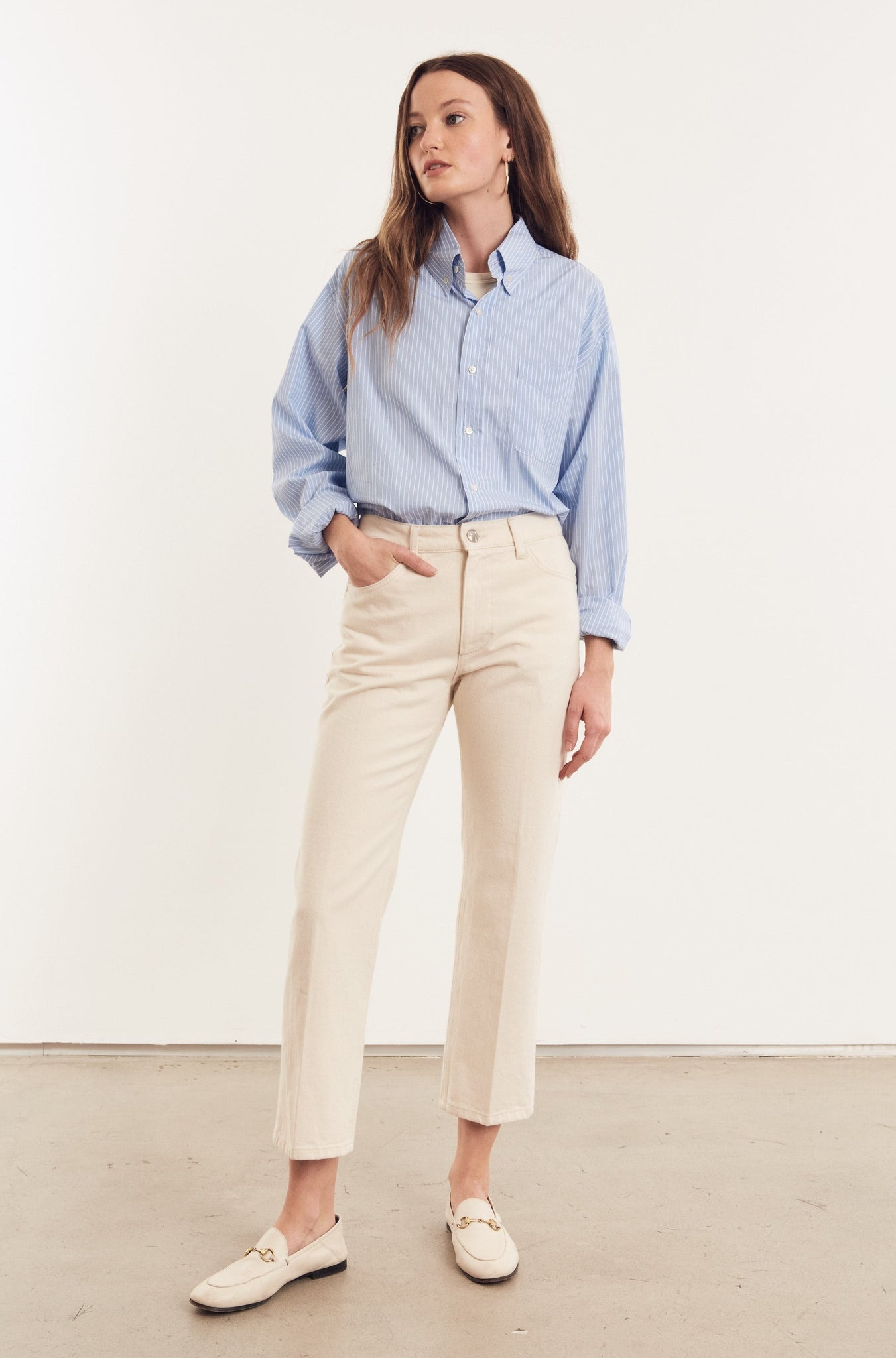 BLUE & WHITE STRIPED OVERSIZED POPLIN SHIRT - 4