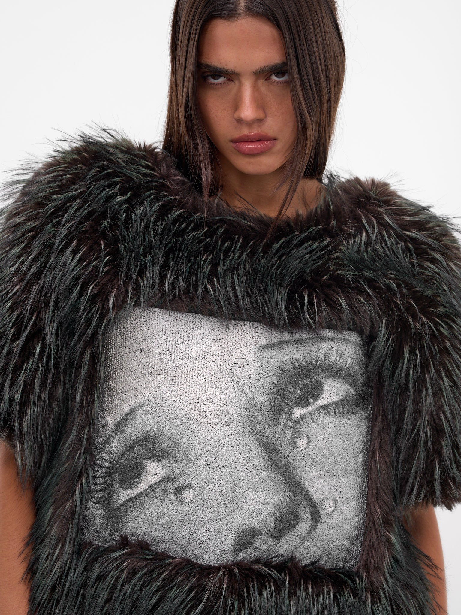 Green Graphic Faux Fur Sweater - 4