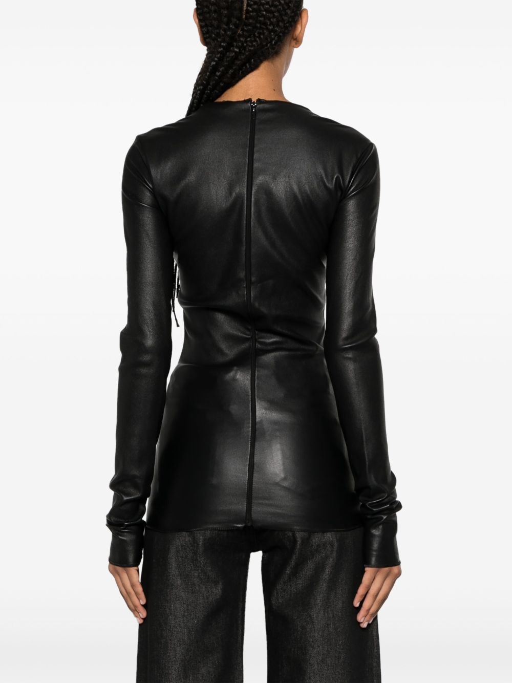 rhinestone-embellished leather top - 4
