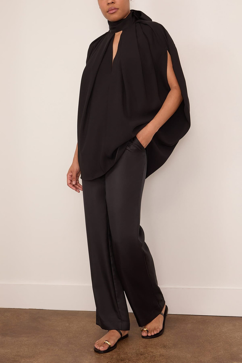 Lanvin Knotted High Neck Crepe Top in Black outlook