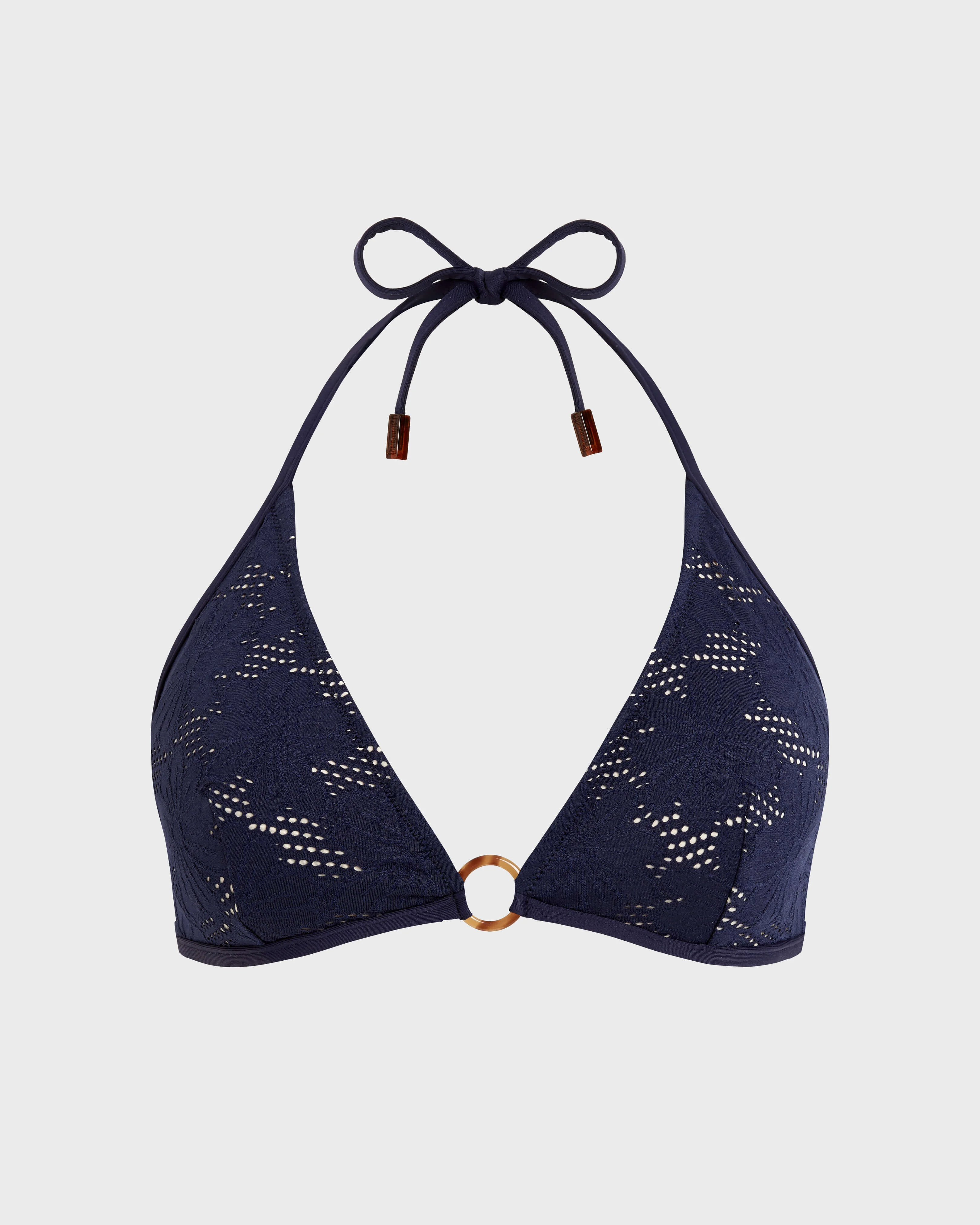 WOMEN TRIANGLE BIKINI TOP JACQUARD FLEUR BRODERIE ANGLAISE - 1