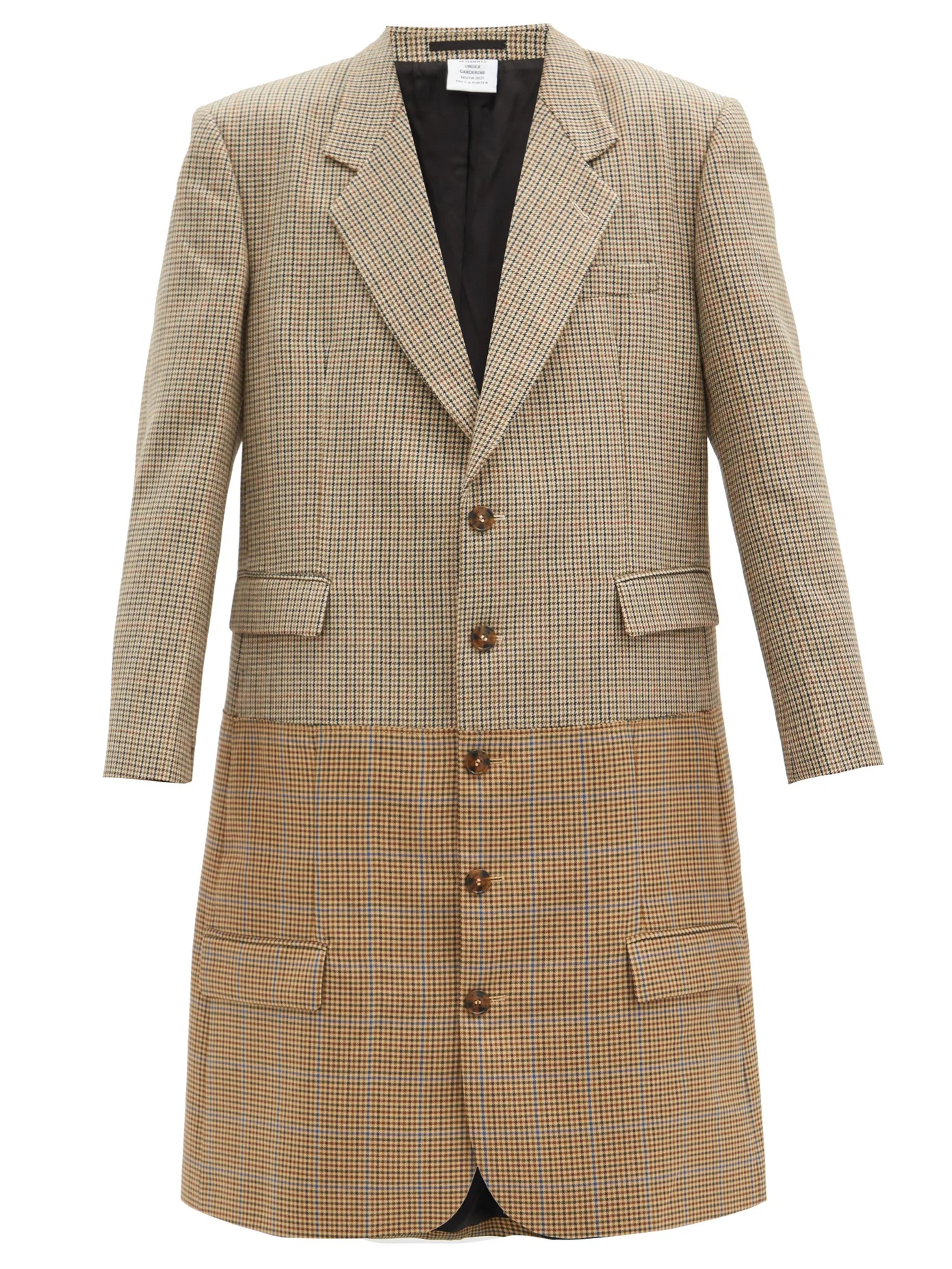 Banded gun-club checked wool overcoat - 1