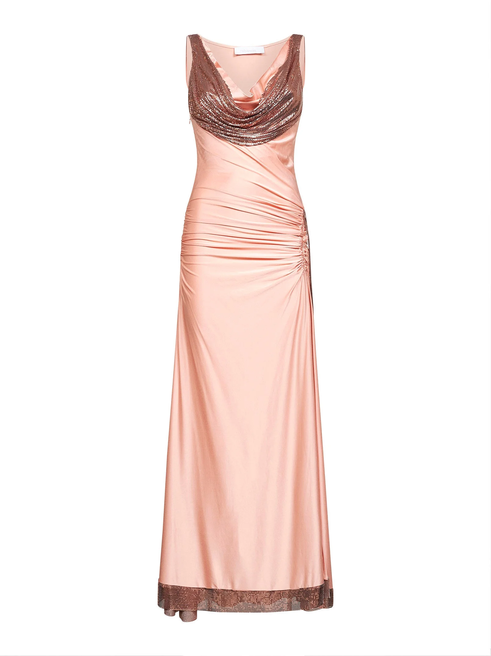 Pink viscose jersey and mesh long dress - 1