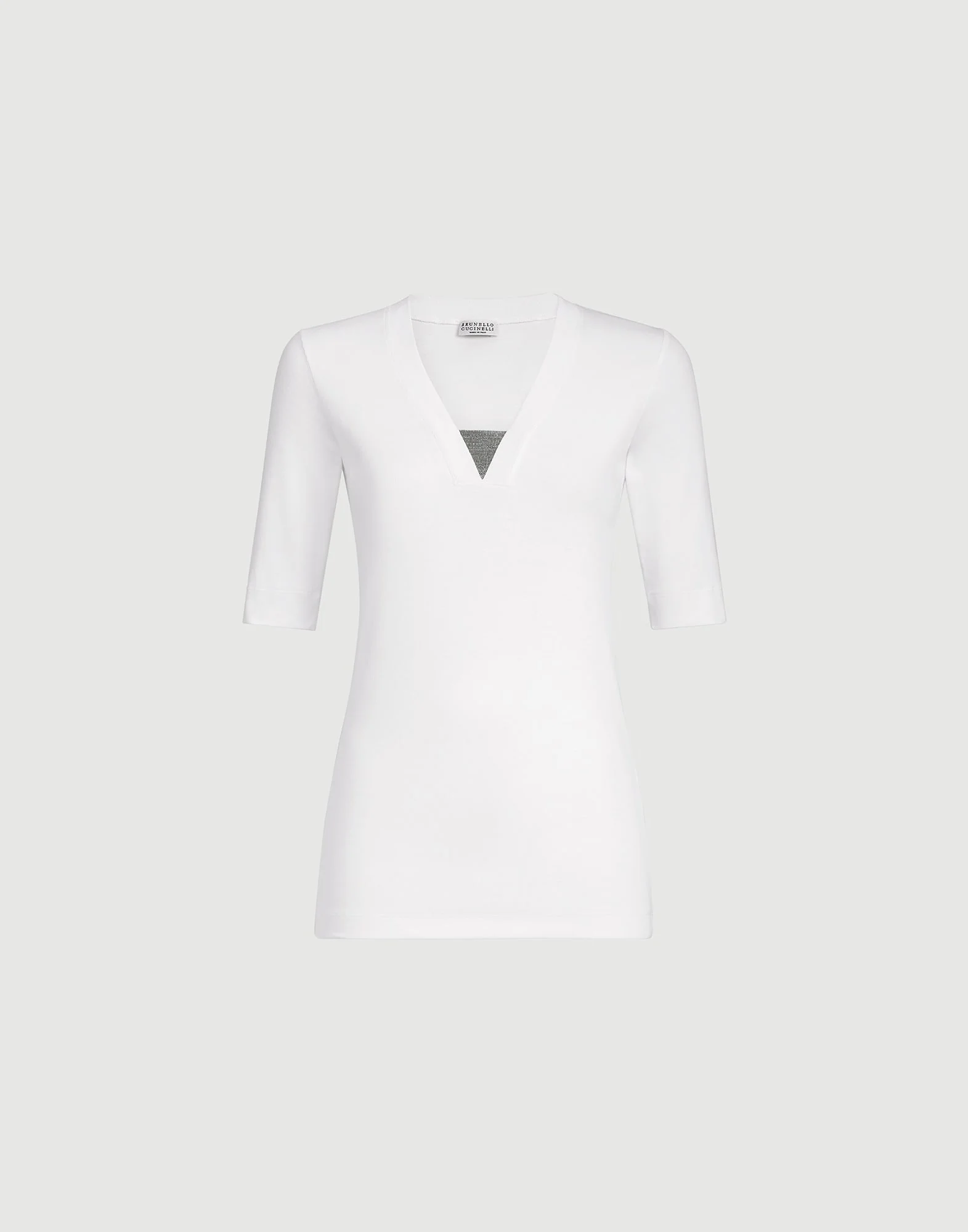Stretch cotton ribbed jersey top with precious insert - 1