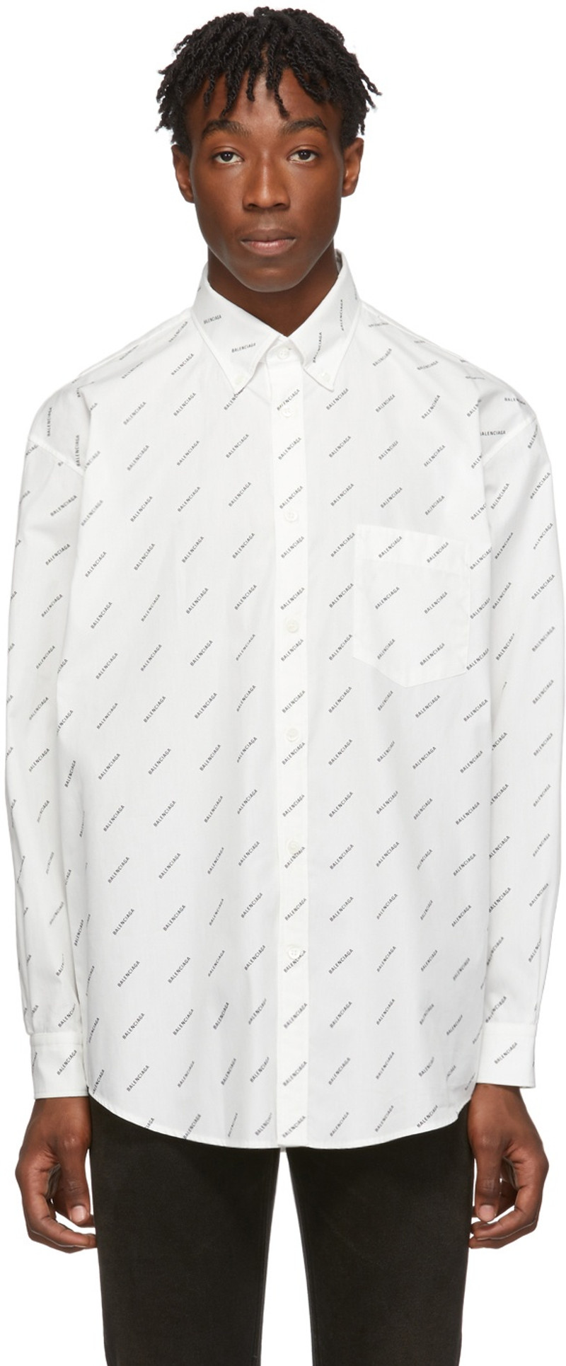 White & Black Allover Logo Shirt - 1