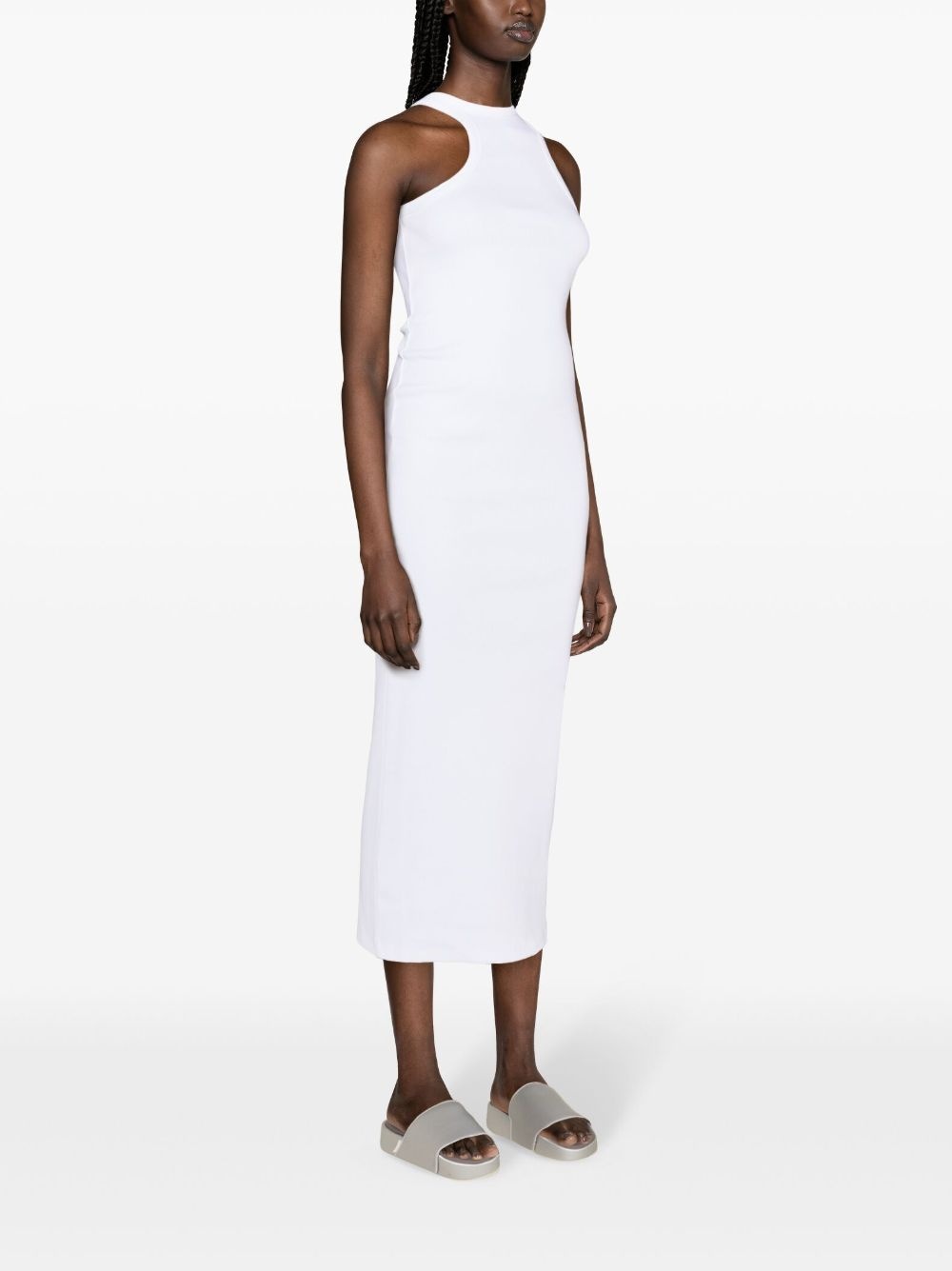 asymmetric ribbed midi dress - 3