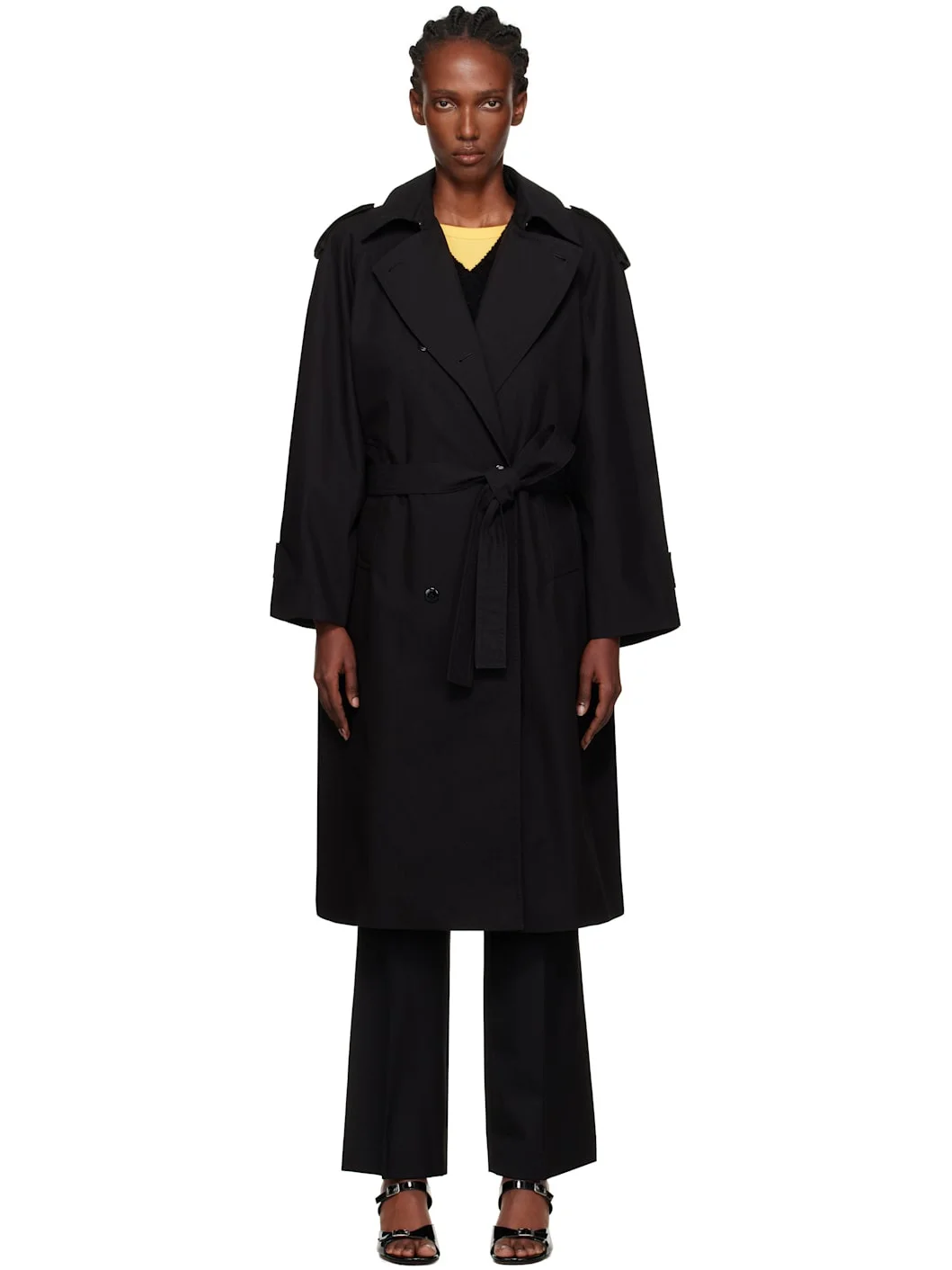 Black Oversized Double-Breasted Trench Coat - 1