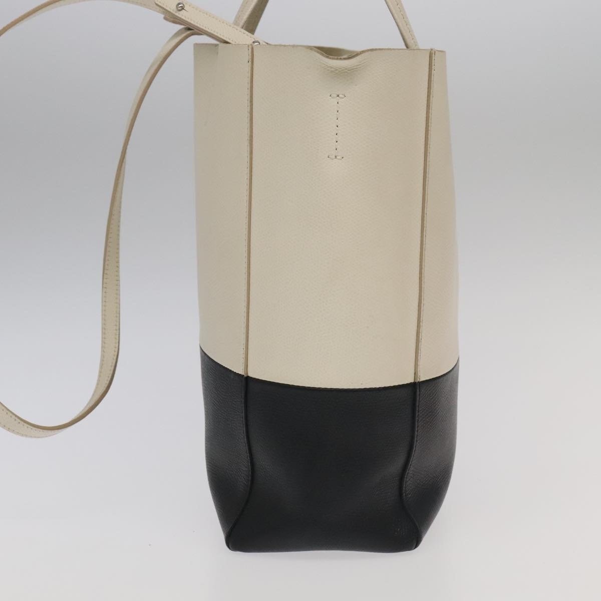 CELINE Horizontalkava Tote Bag Leather Black White Silver - 3