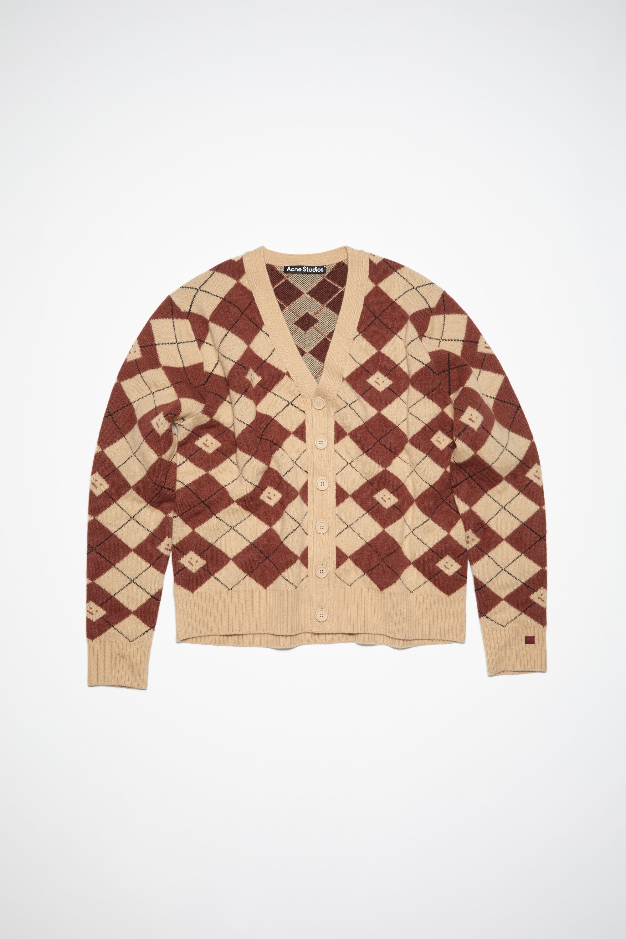 Argyle jacquard cardigan - Biscuit beige/deep red - 6