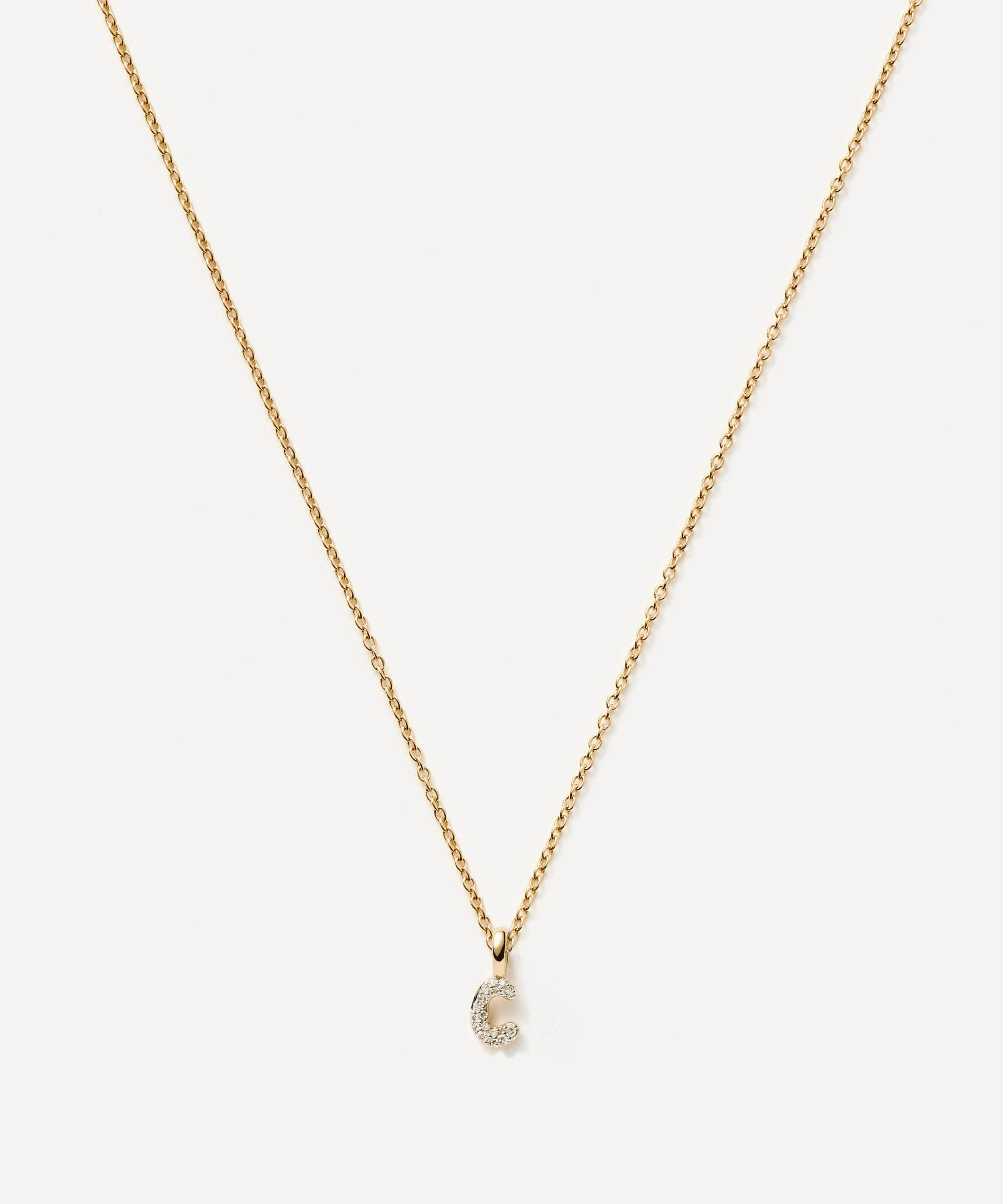 14ct Gold Fine Diamond Initial Mini Pendant Necklace - 1