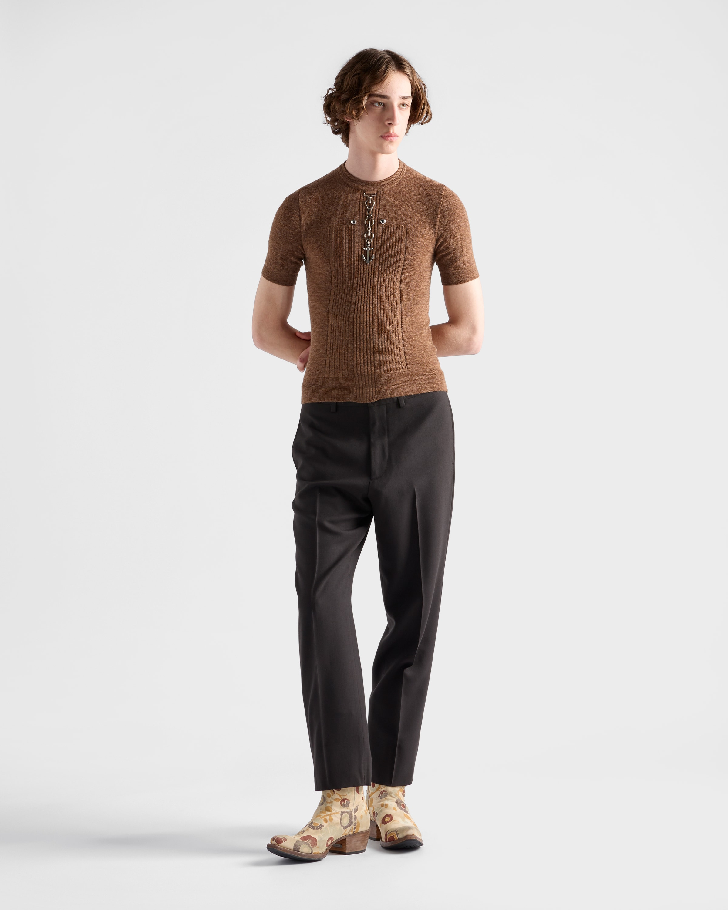 Wool crew-neck sweater with studs - 2