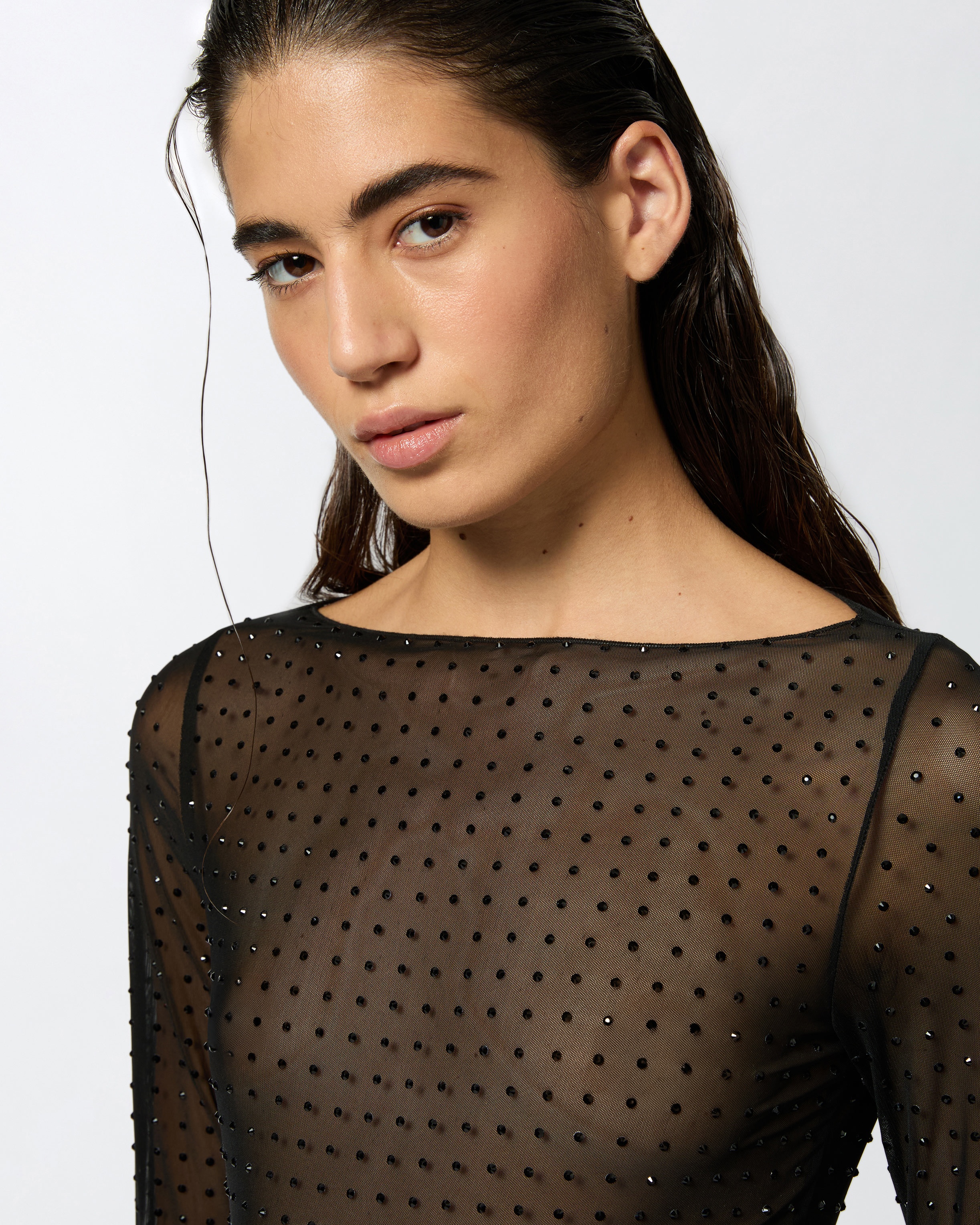 FULLY RHINESTONED LIGHT TULLE SWEATER - 5