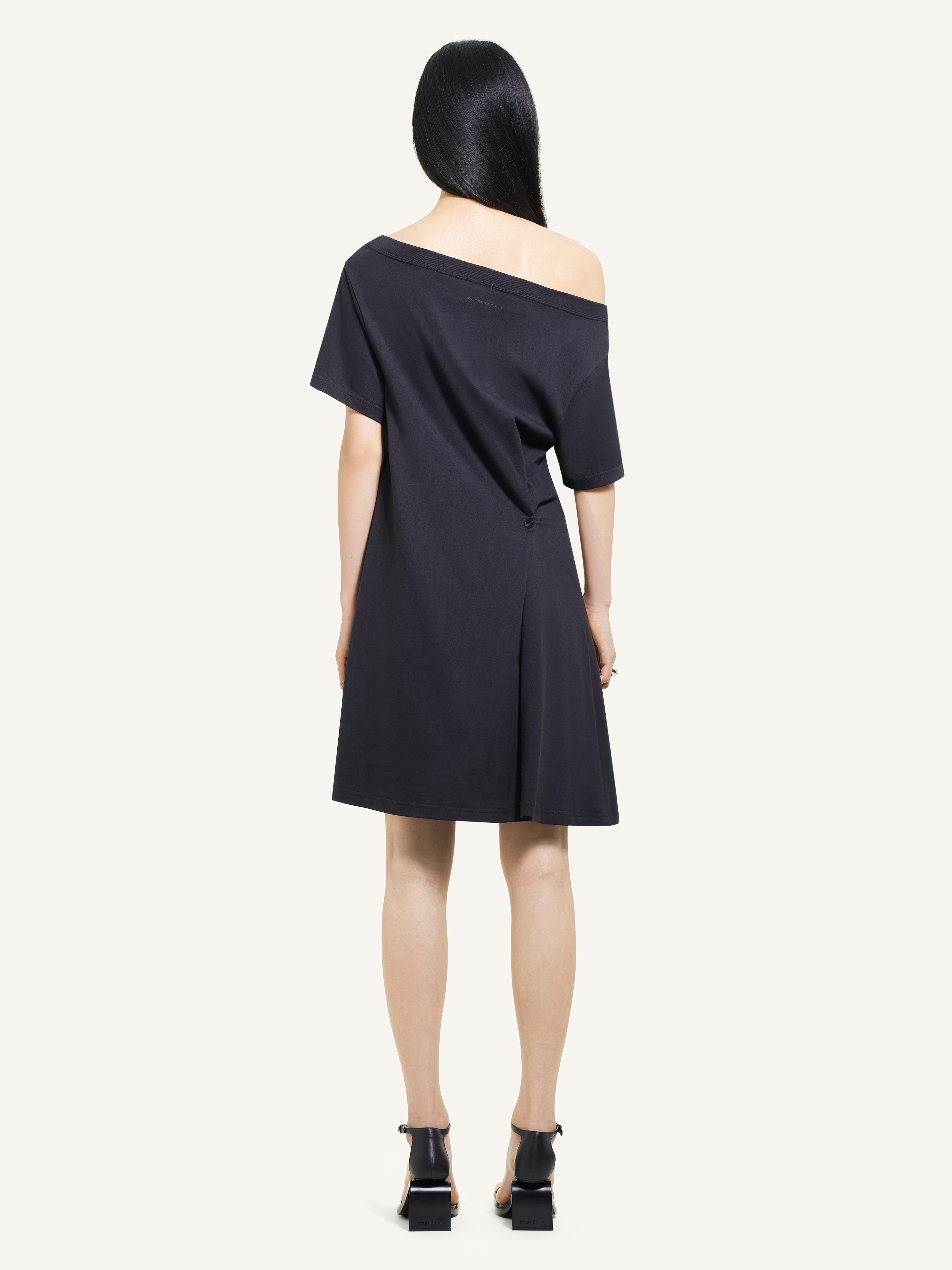 BOAT NECK COTTON MINI DRESS - 4
