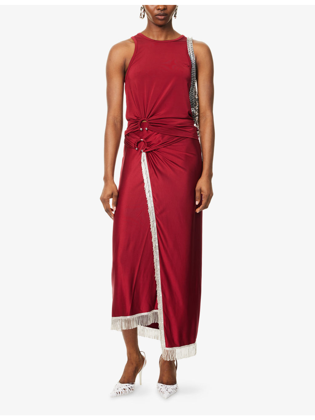 Draped Fringed Stretch-Jersey Midi Skirt - 2