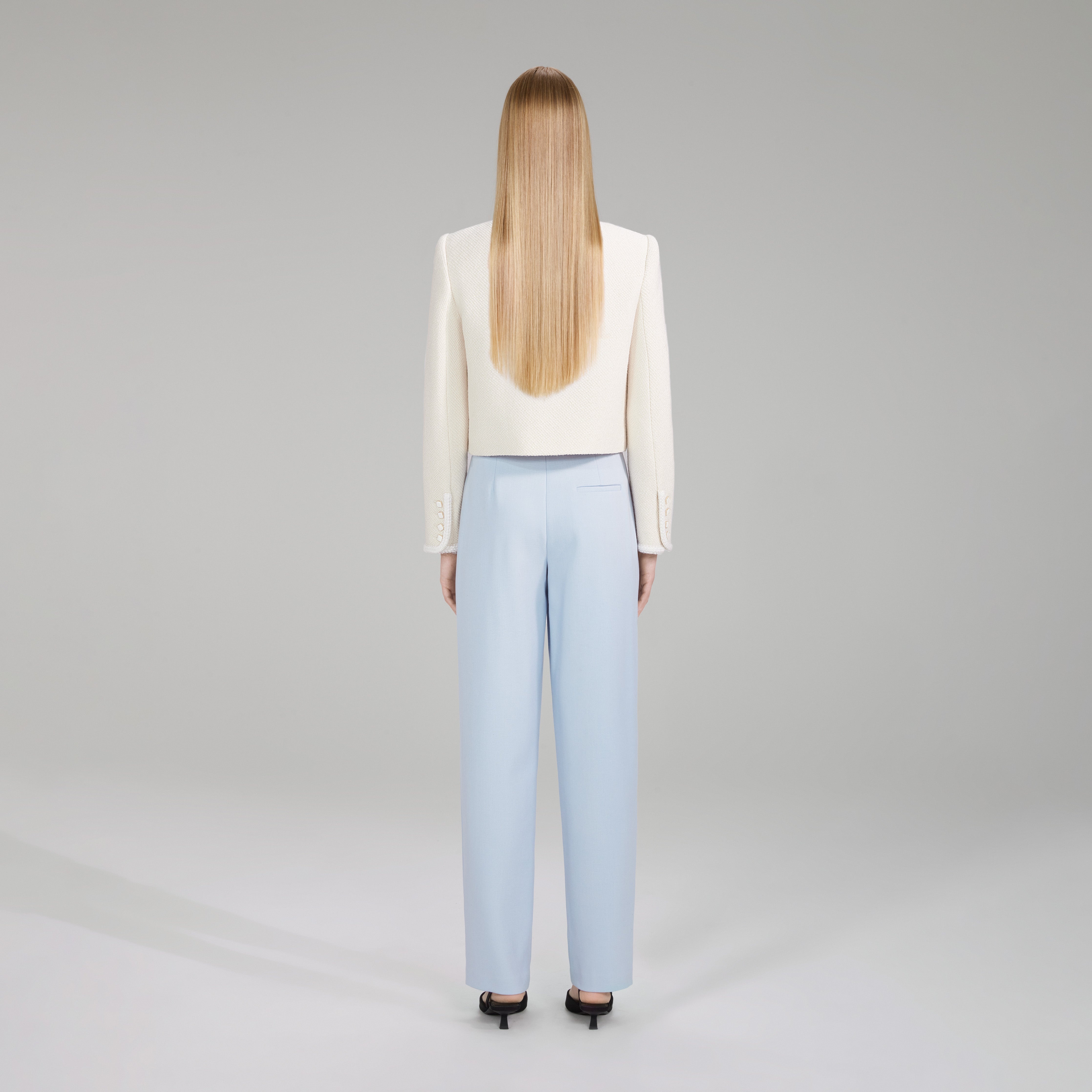 White Textured Weave Crop Jacket - 3