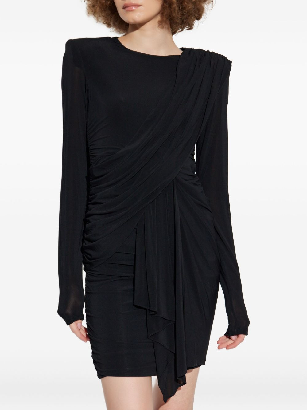 draped shoulder-padded dress - 3