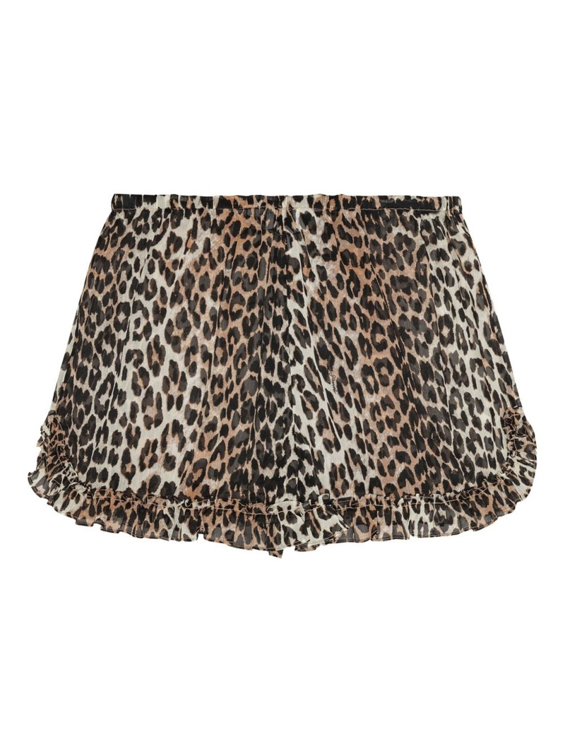 GANNI leopard-print ruffled shorts outlook