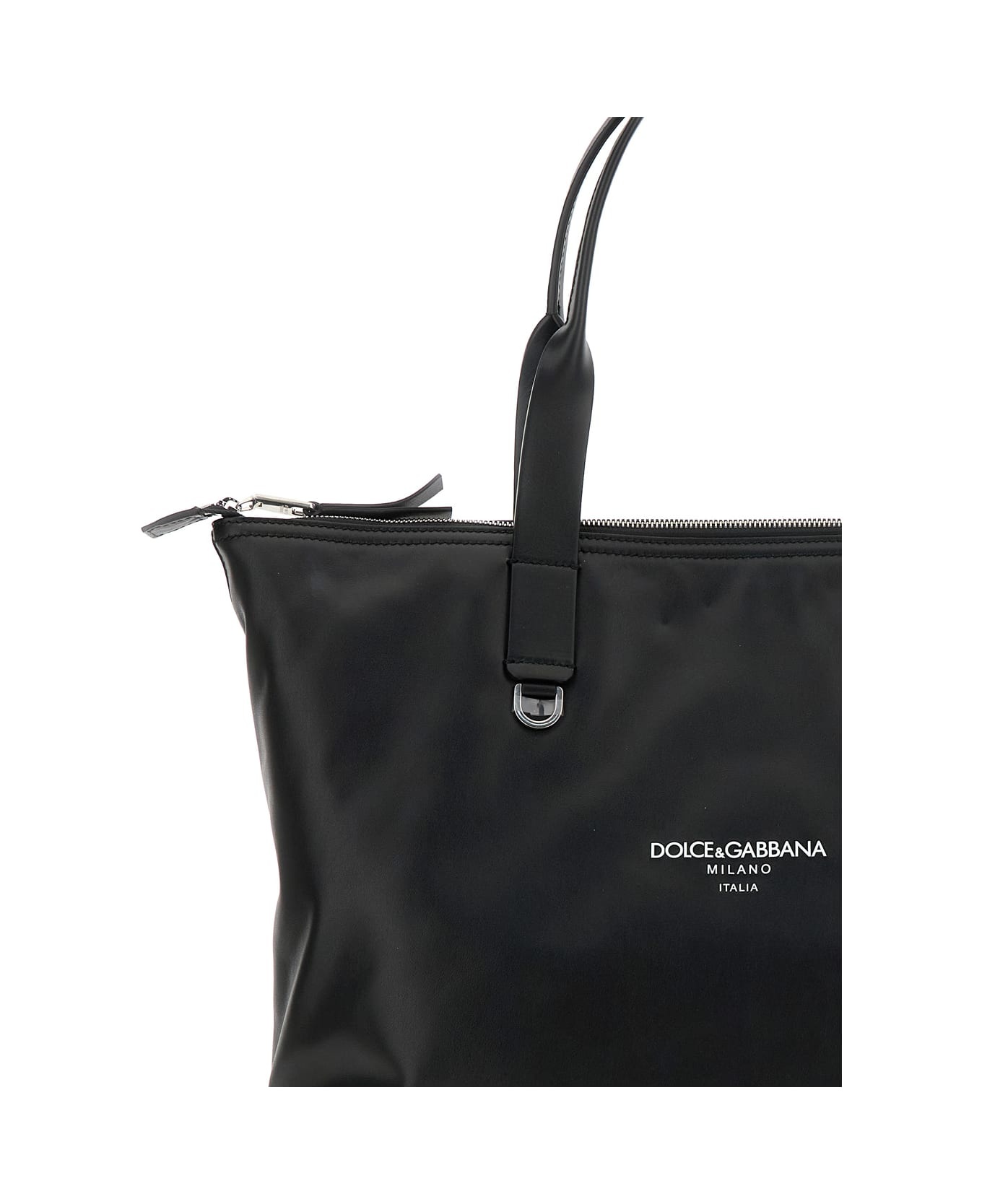 'adamo' Black Shopper With Front Logo In Leather Man - 3