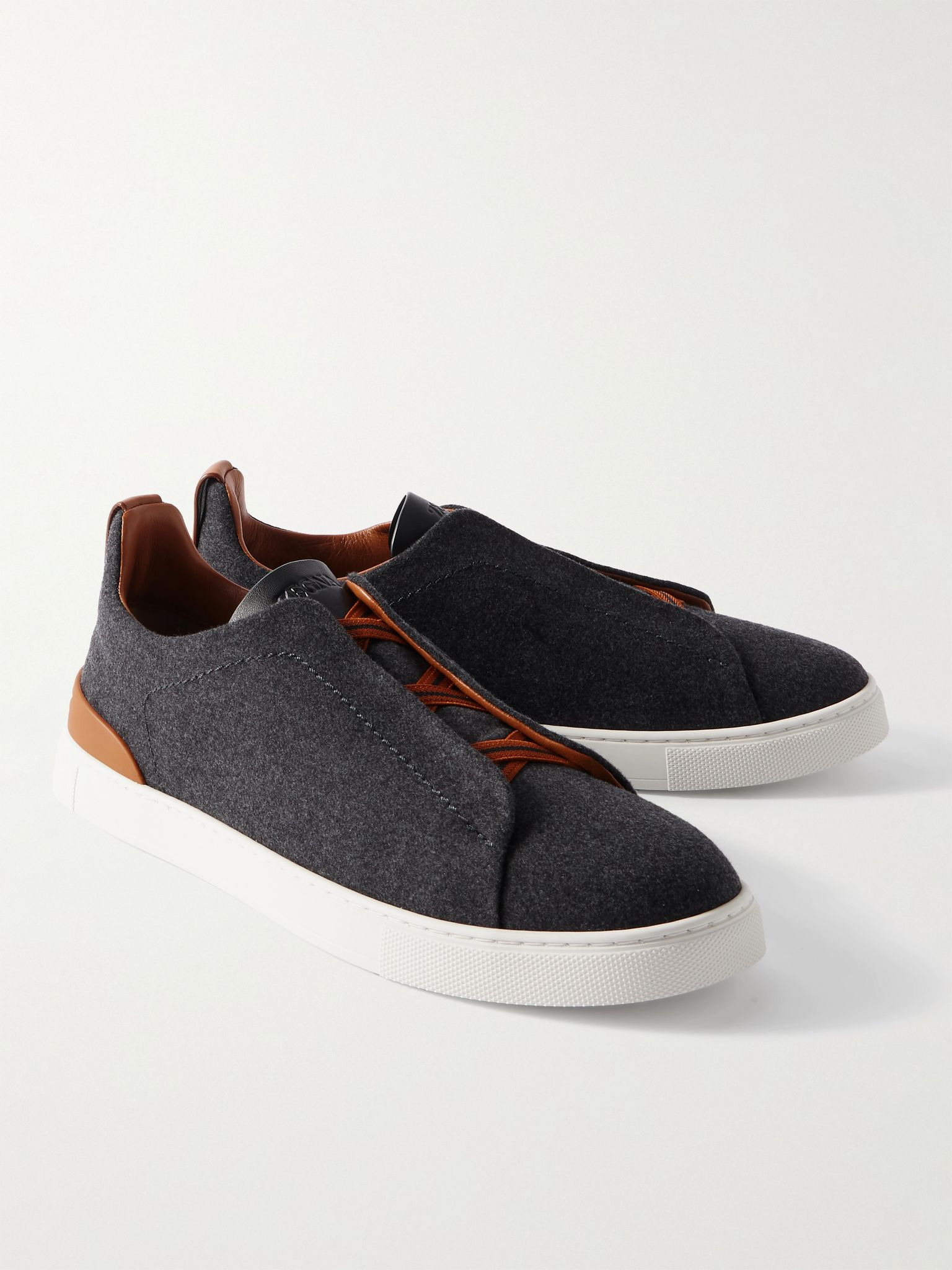 Triple Stitch™ Leather-Trimmed Wool Slip-On Sneakers Gray - 4