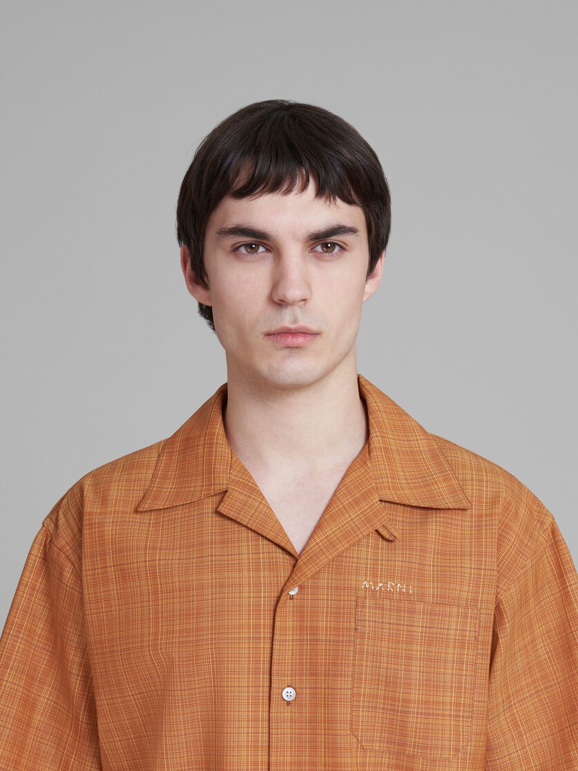 ORANGE BOWLING SHIRT IN CHECKED LIGHT WOOL - 4