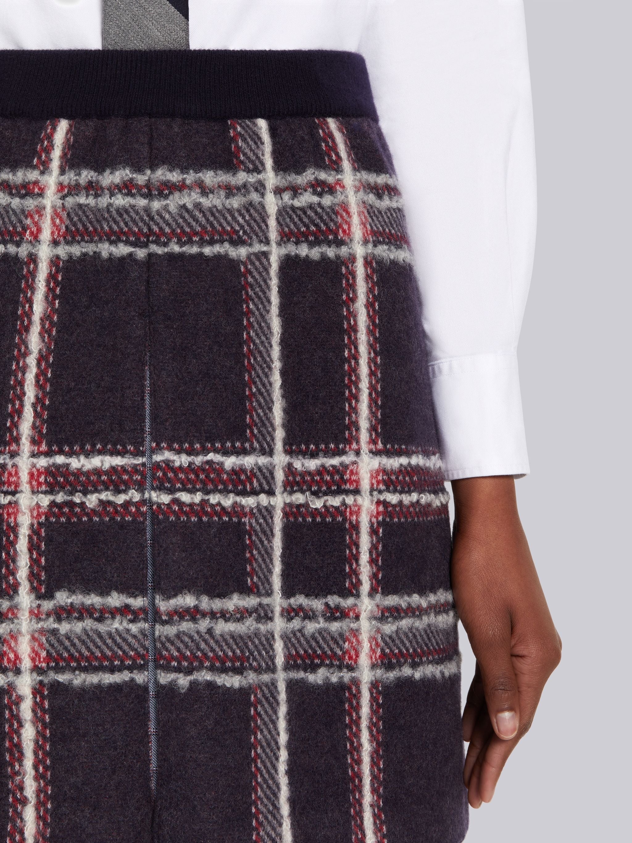 Multicolor Hairline Madras Check Jacquard Boiled Wool Box Pleat Inlay Miniskirt - 5
