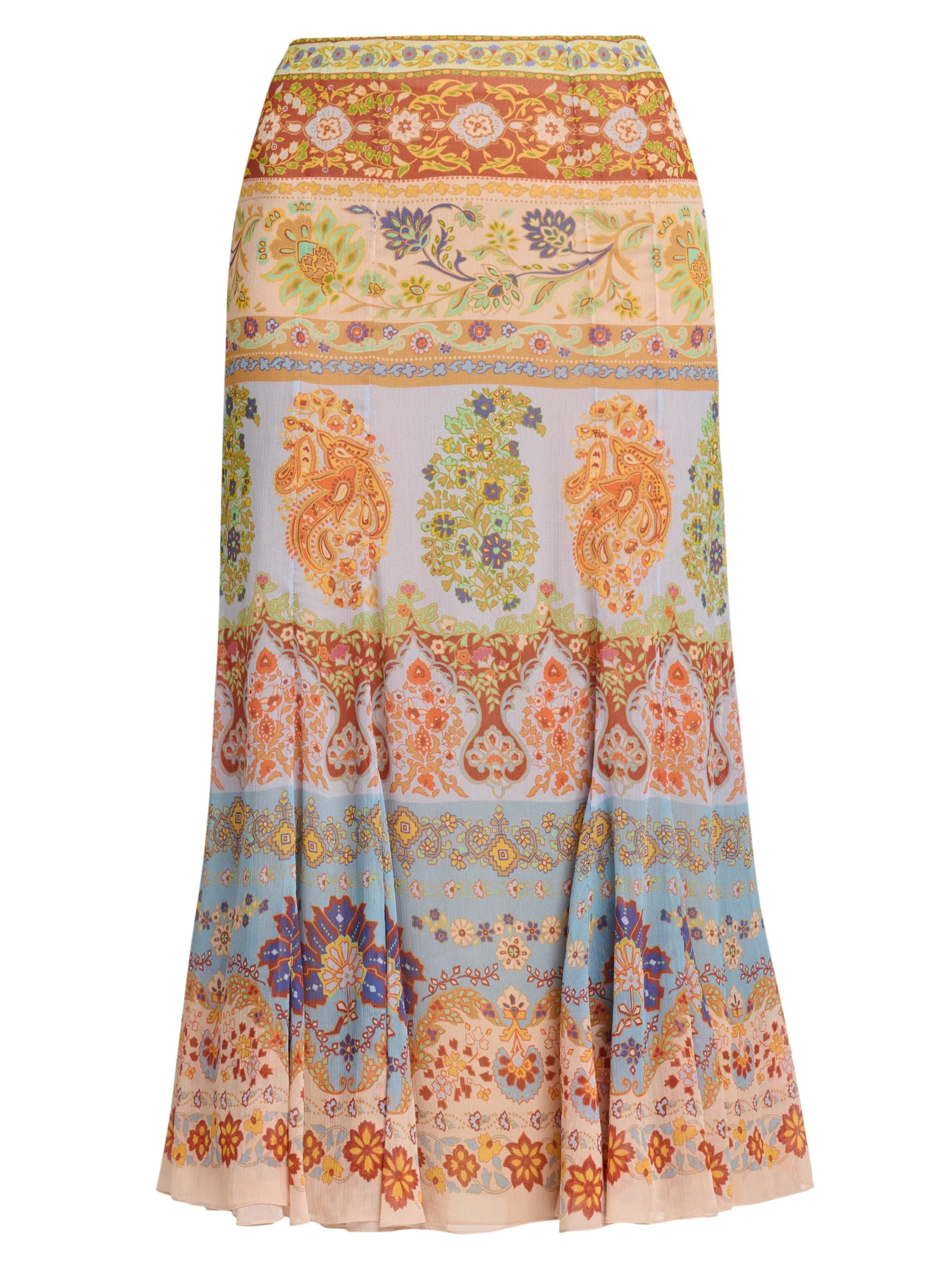 Women's Paisley Godet Midi-Skirt - Printed Azure Base - 1
