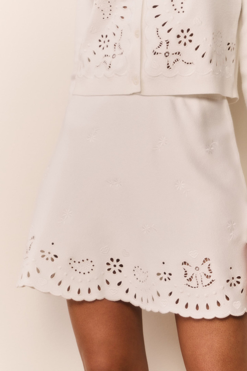 LoveShackFancy Glindy Knit Bandana Eyelet Mini Skirt outlook