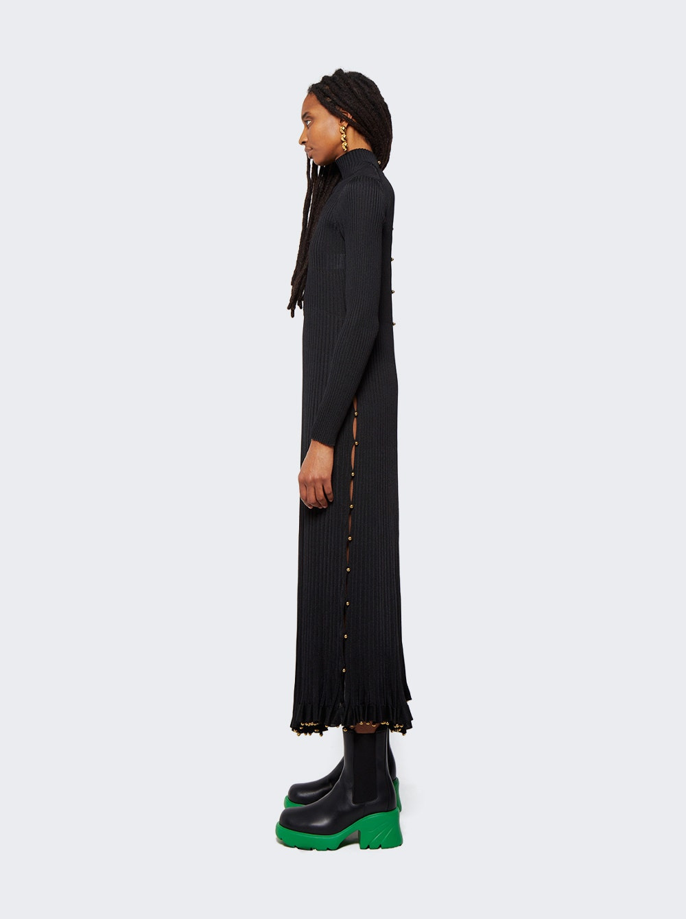 Light Viscose Plissé Dress Black - 4