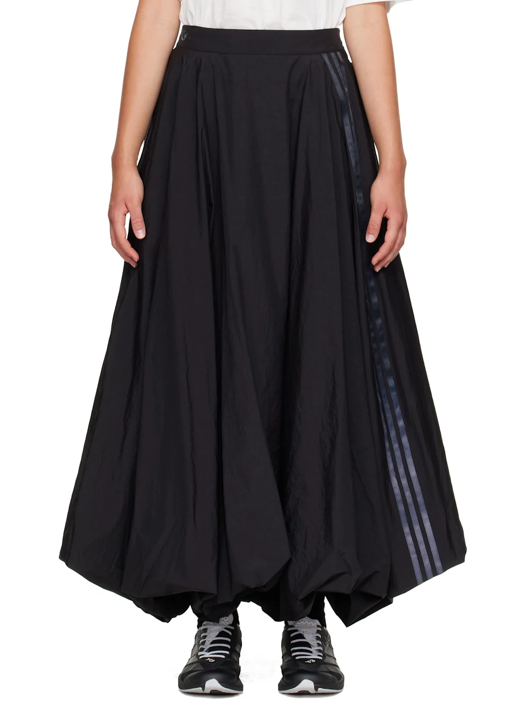 Black Gradient 3-Stripes Nylon Balloon Midi Skirt - 1