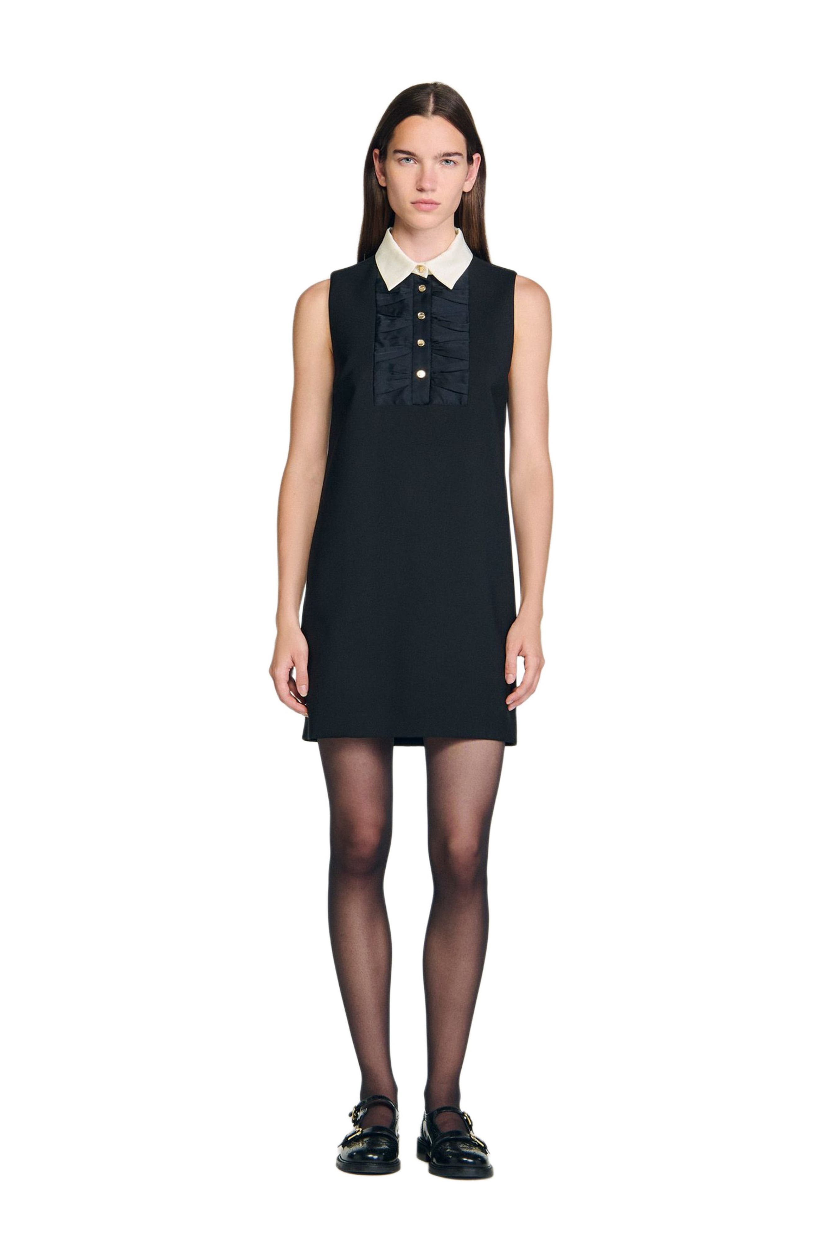 SANDRO Short dress with contrast collar in Black at Nordstrom - 3