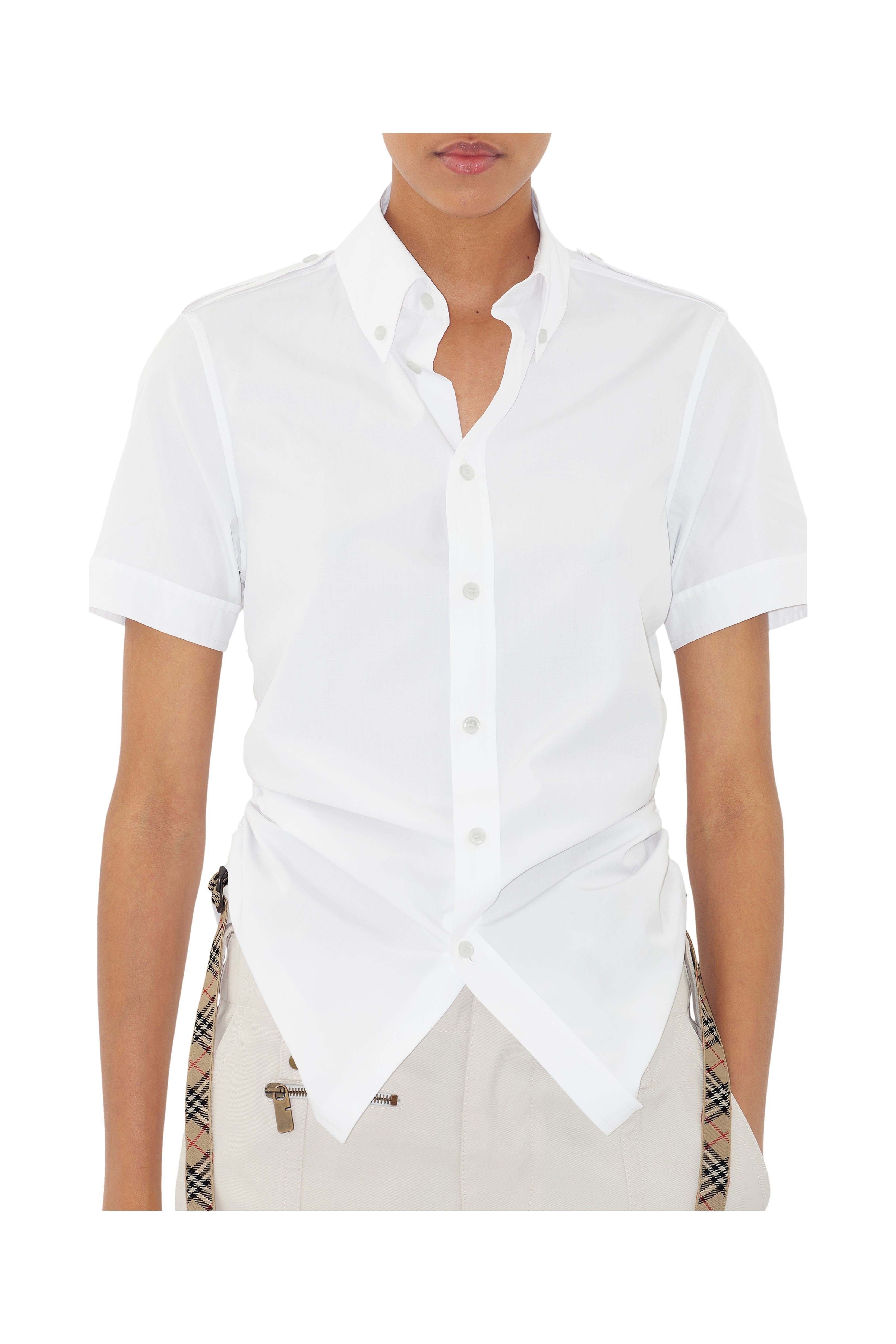 burberry Check Trim Cotton Shirt in Optic White at Nordstrom - 2