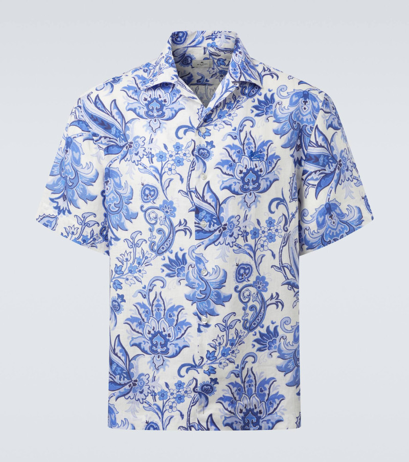 Printed linen bowling shirt 1