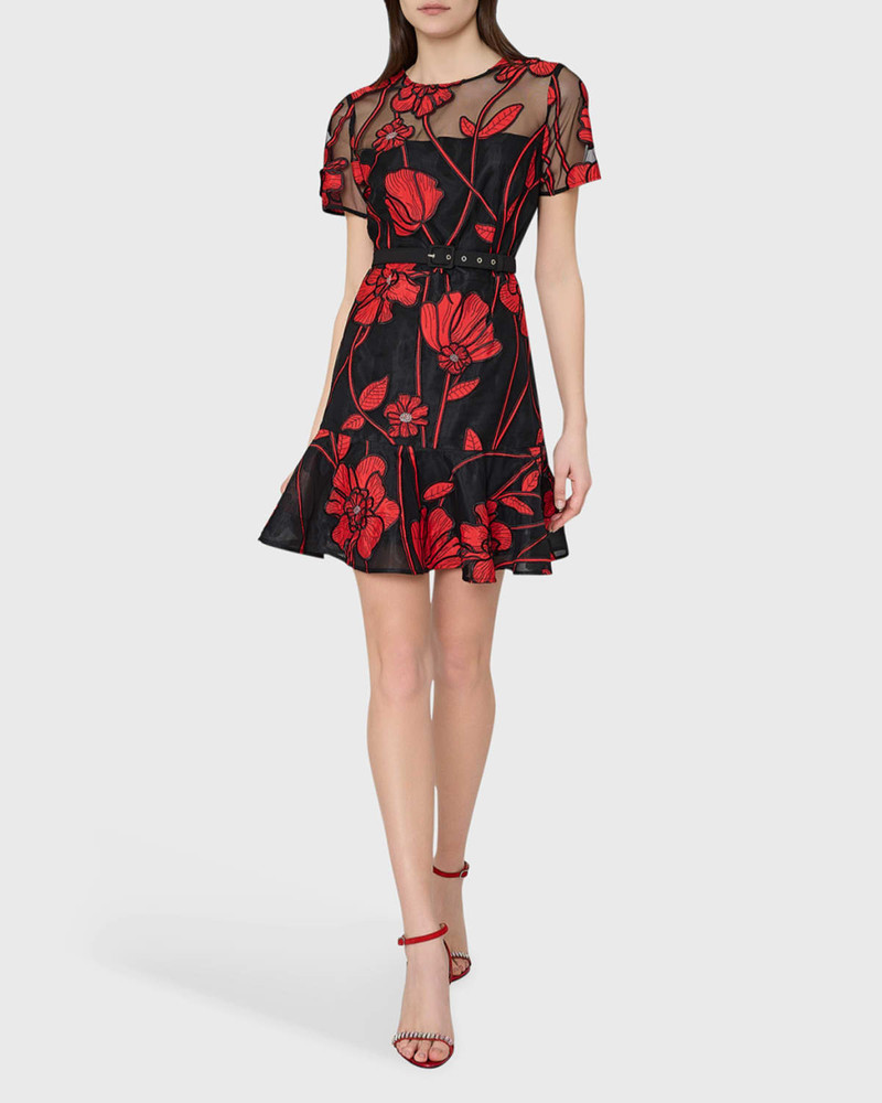MILLY Rosie Belted Floral-Embroidered Mini Dress outlook