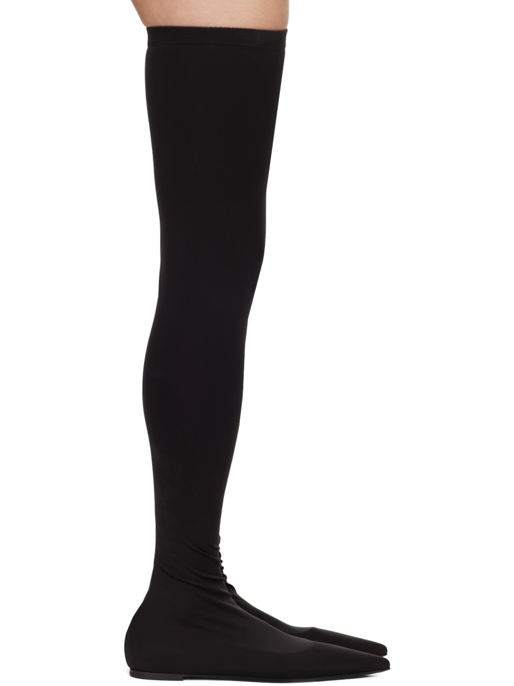 Black Stretch Jersey Thigh-High Boots - 1